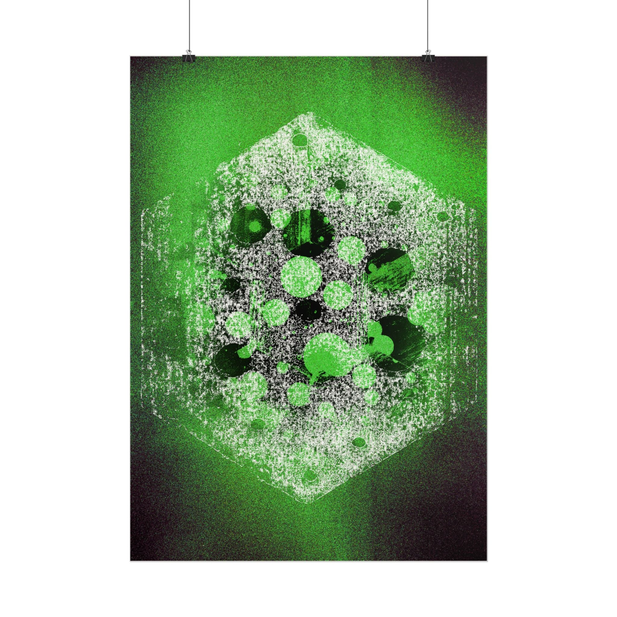 Abstracte poster met groene zeshoek — Neon geometrische kunst, matte verticale print 
