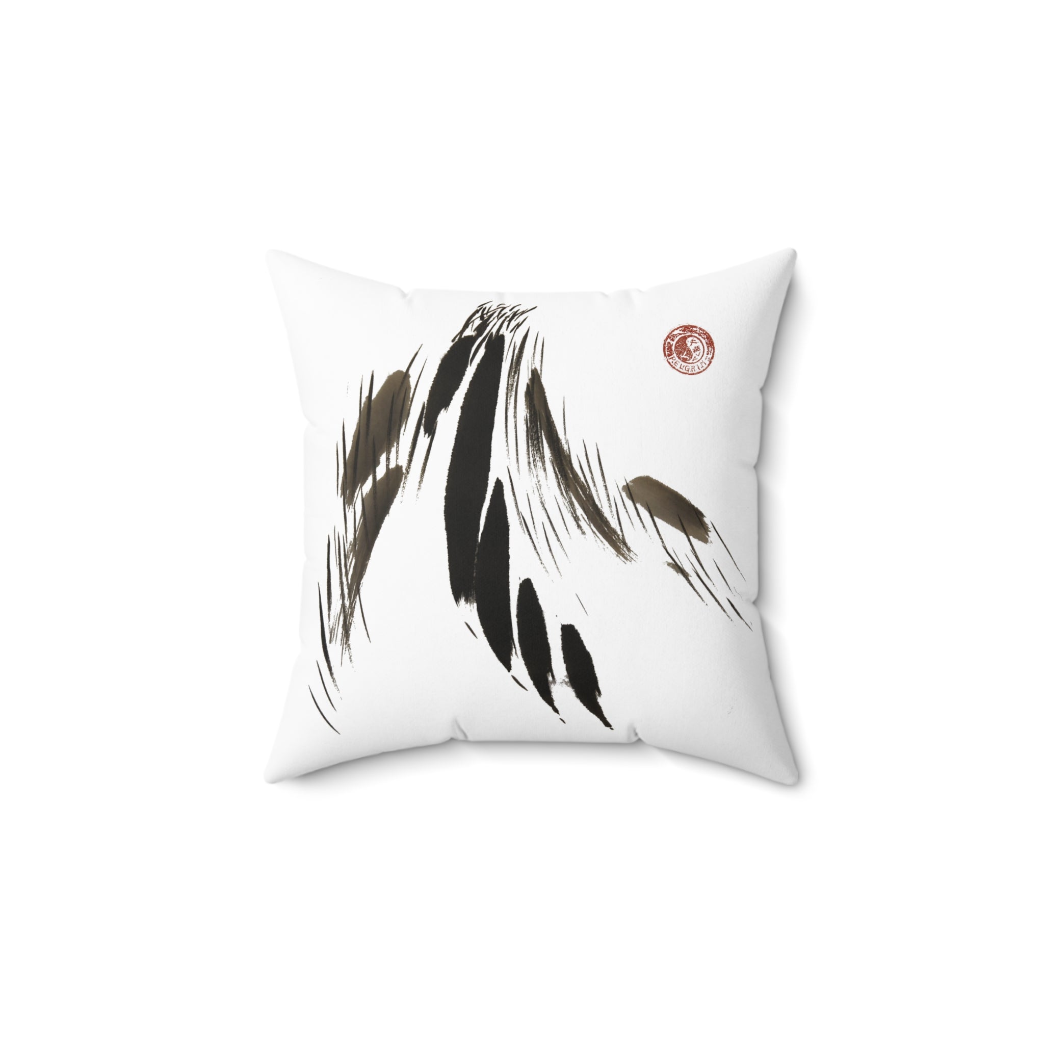 Minimalistisch decoratief kussen met inktpenseel en veren. 