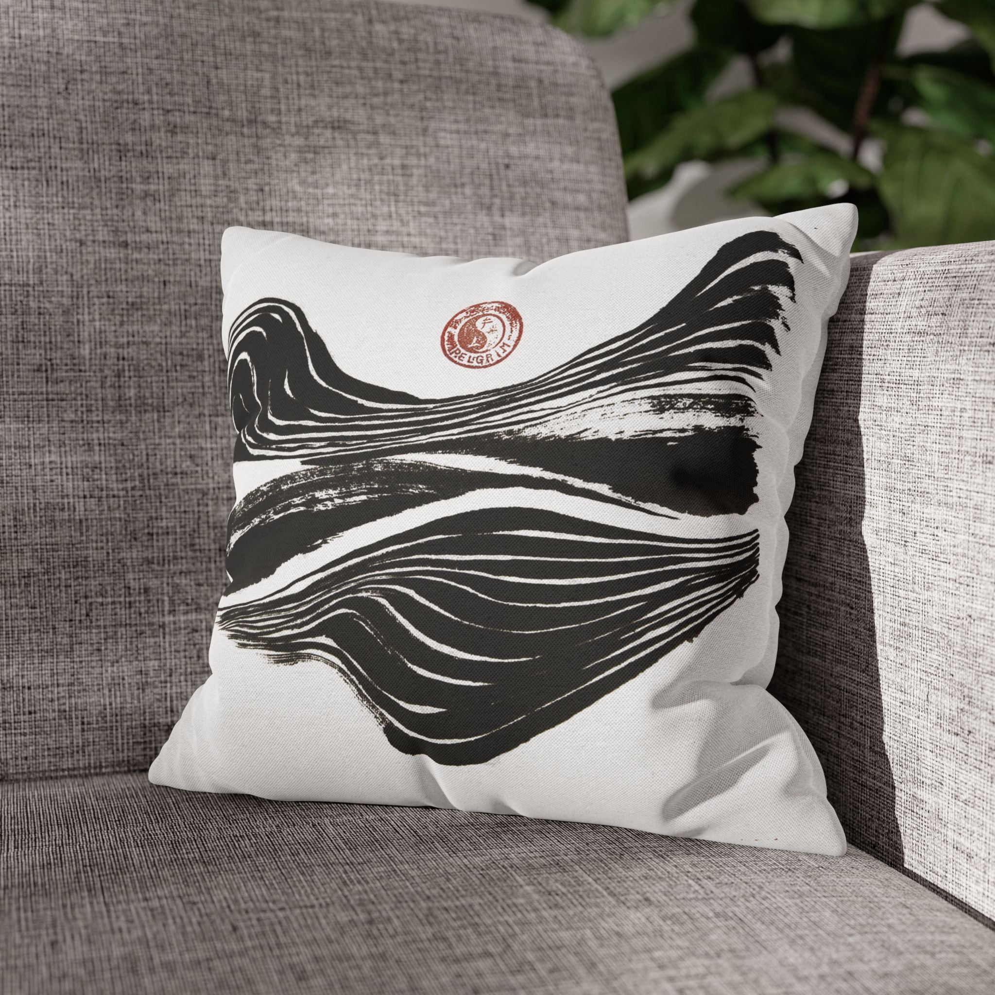 Abstract Zen Brushstroke Pillowcase — Minimalist Black & White Decorative Pillow