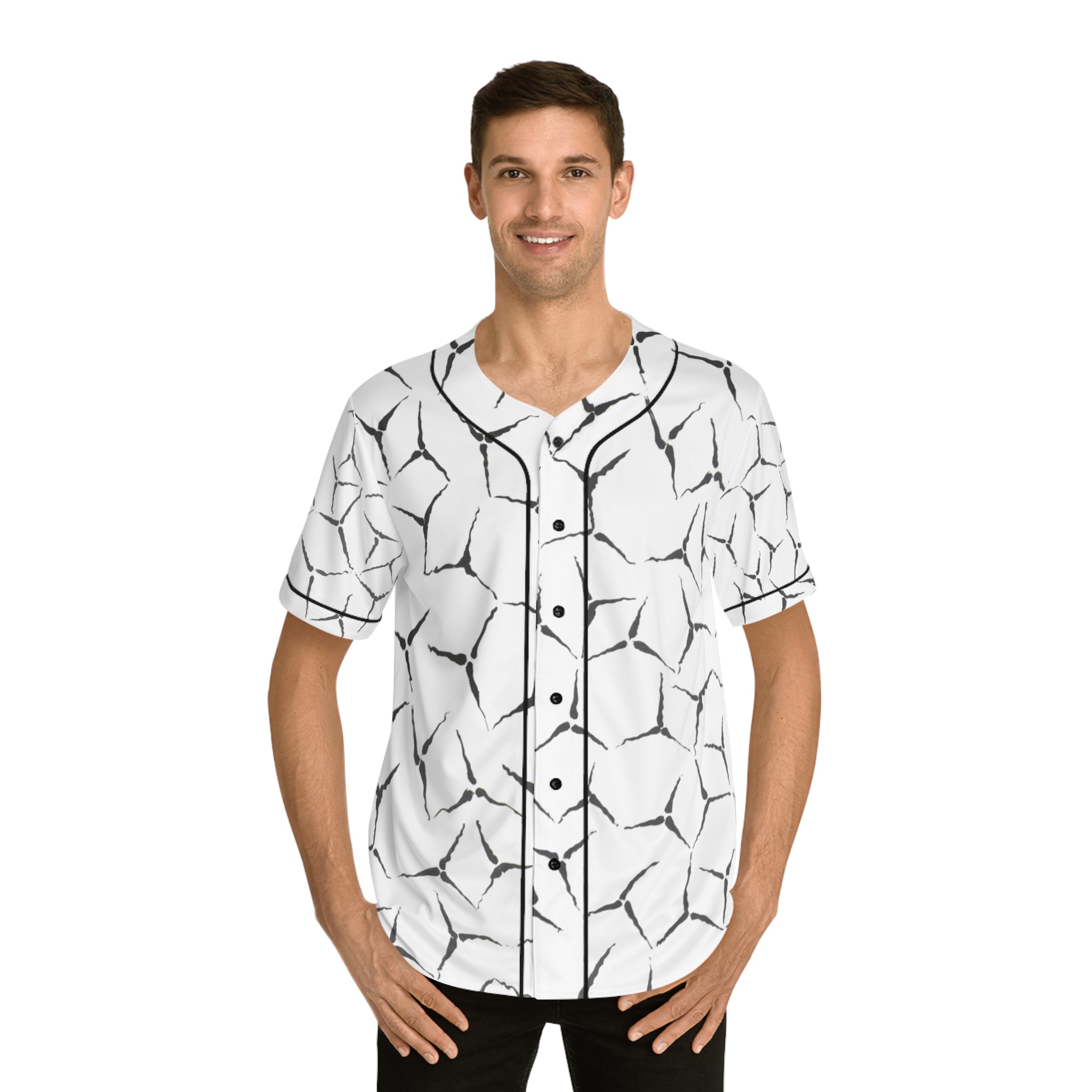 Abstract Black & White Cracked Pattern Baseball Jersey