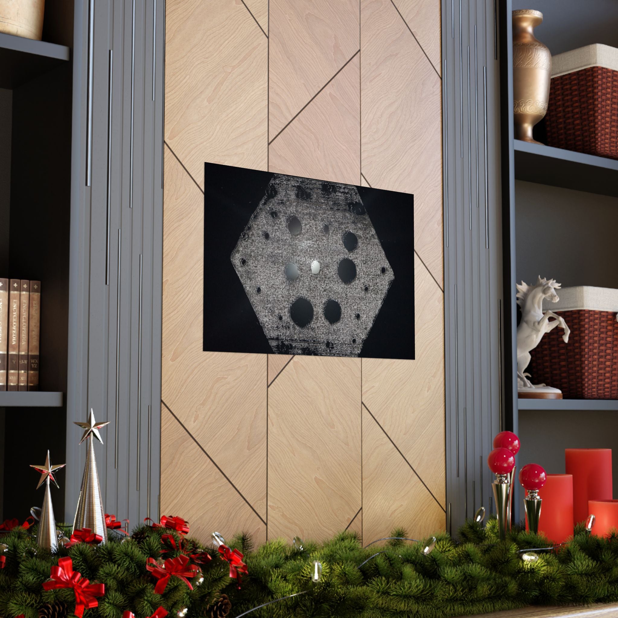 Abstract Hexagon Poster — Minimal Black & Gray Matte Horizontal Wall Art