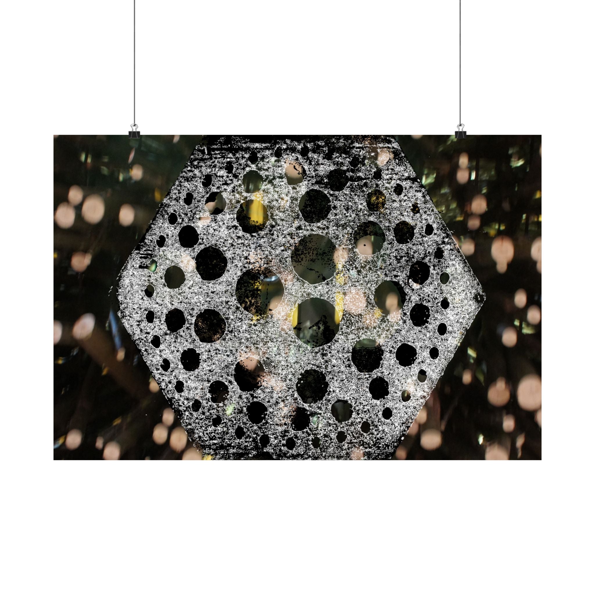 Hexagonal Crystal Bokeh Matte Poster — Abstract Celestial Wall Art