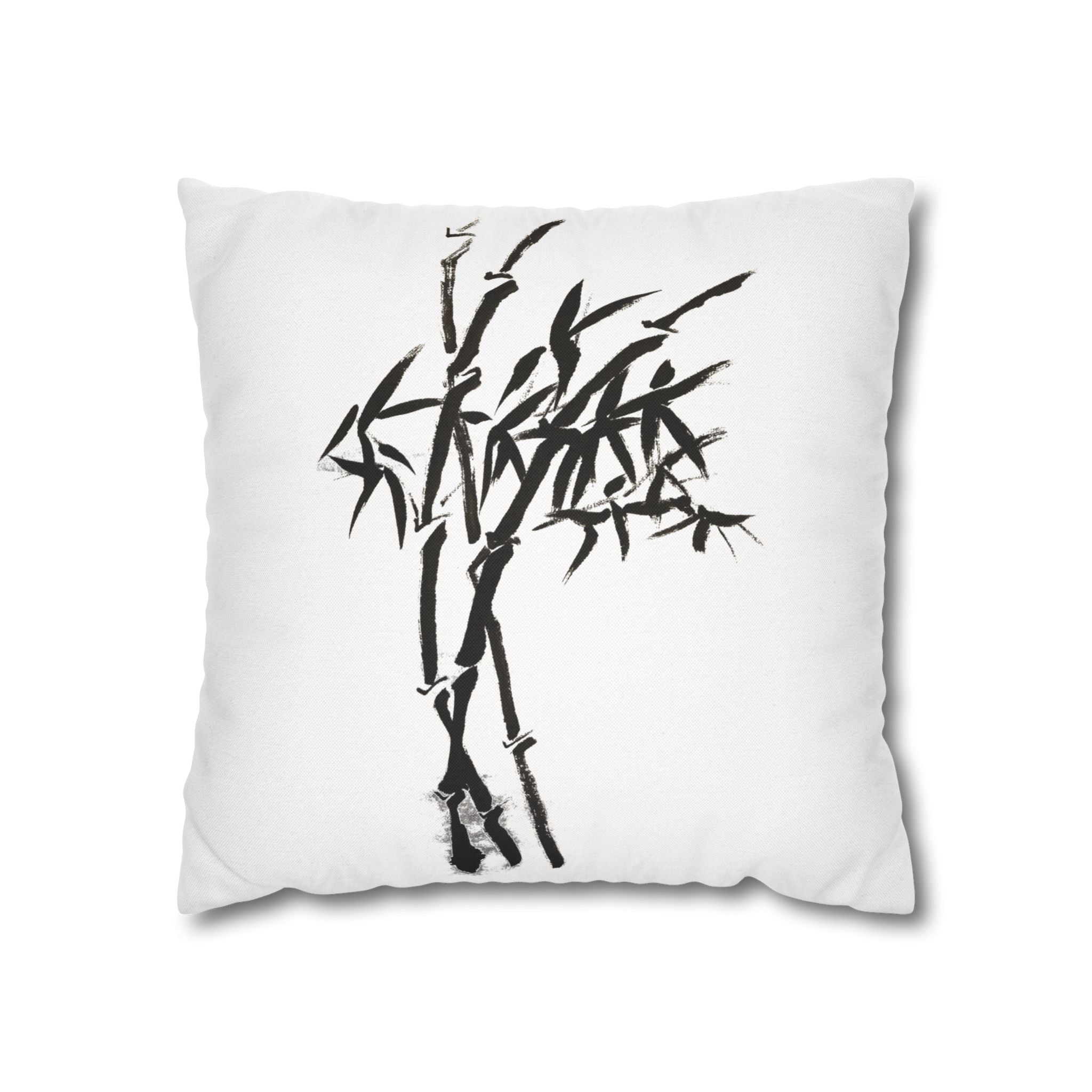 Bamboo Ink Sumi‑Style Square Pillowcase