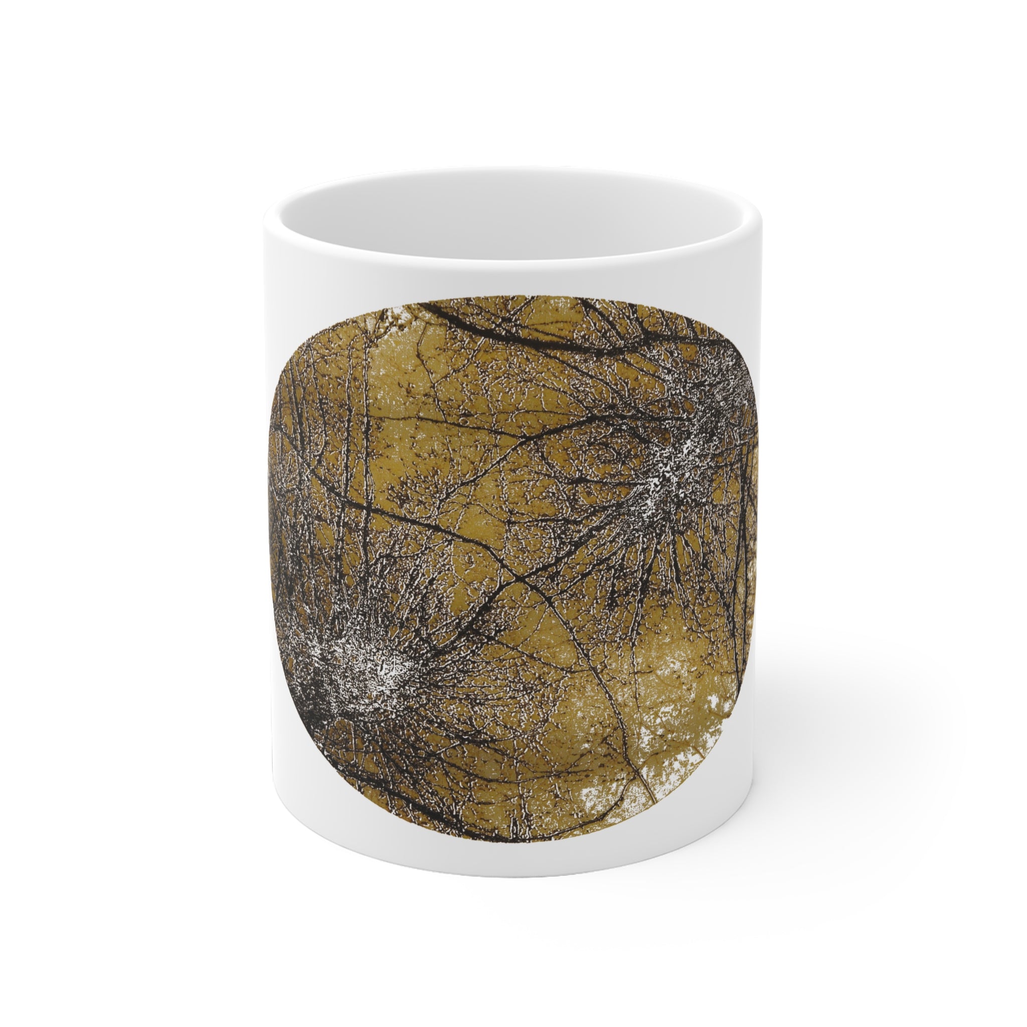 Abstract Gold Brushstroke Ceramic Mug — Modern Artistic Cup