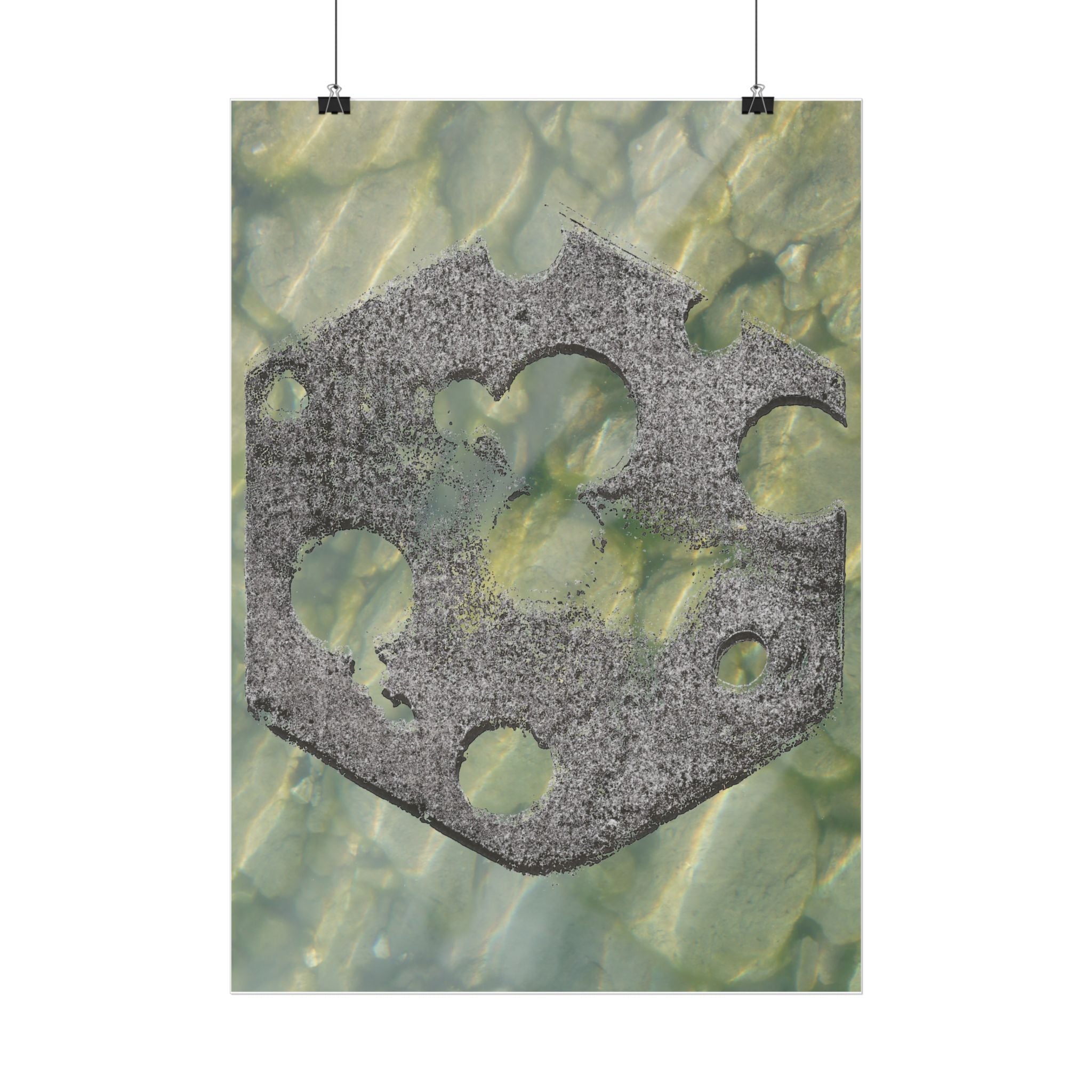 Vertical Poster — Abstract Stone Hex Emblem on Green Marble Background