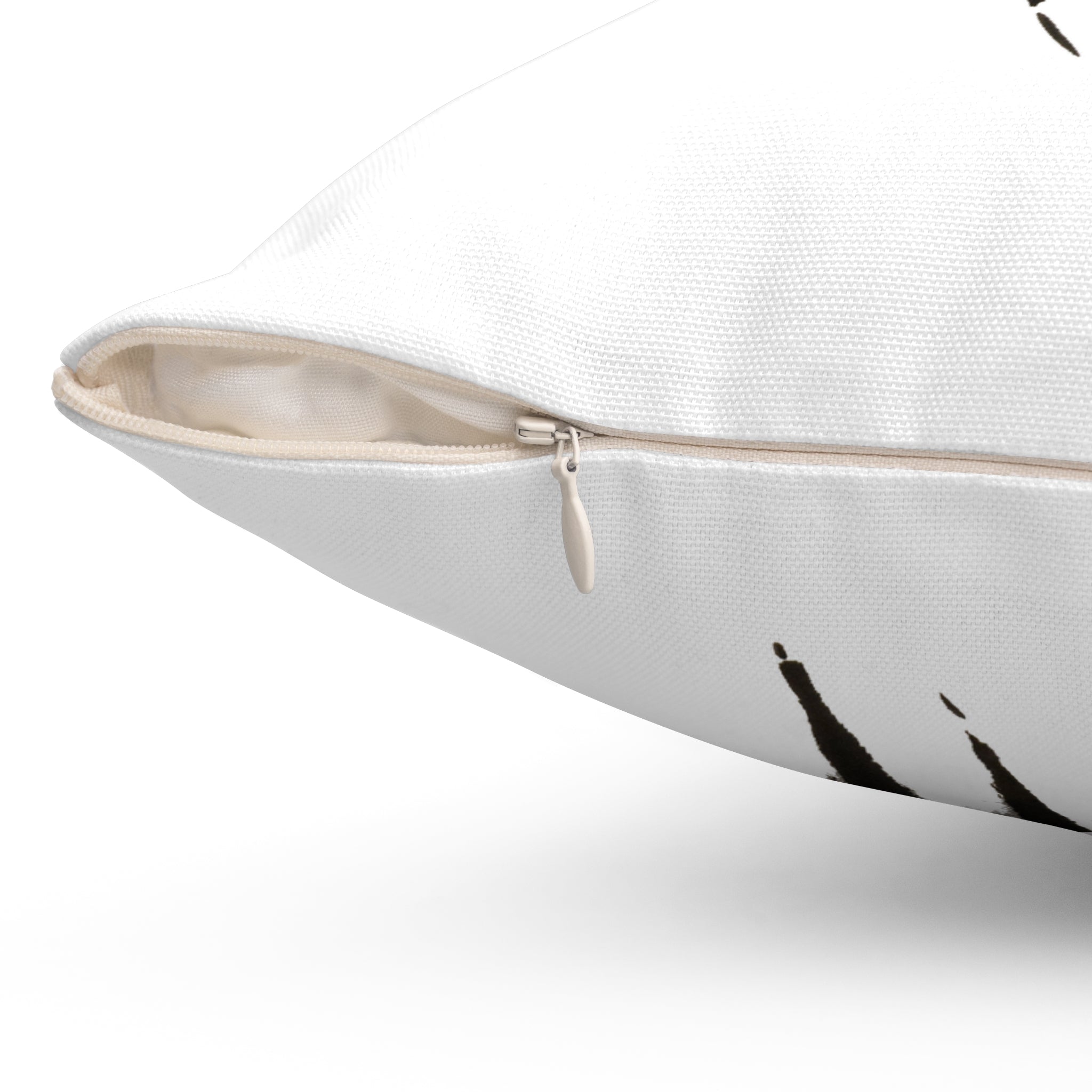 Minimalistisch decoratief kussen met inktpenseel en veren. 