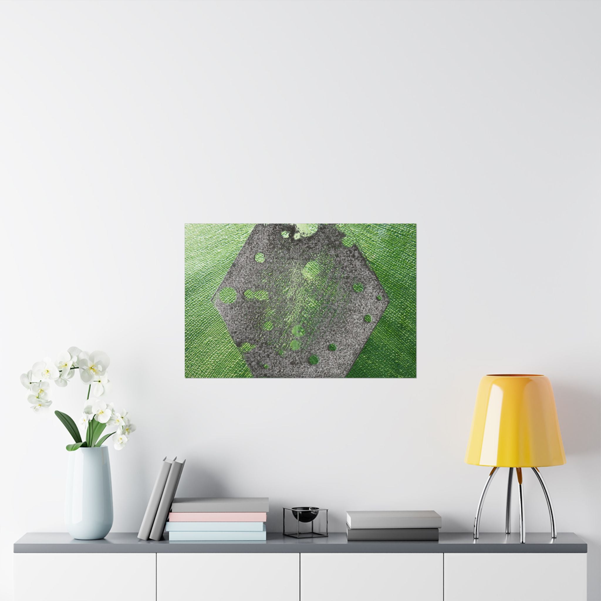 Groene zeshoekige abstracte matte horizontale poster | Geometrische abstracte kunst 