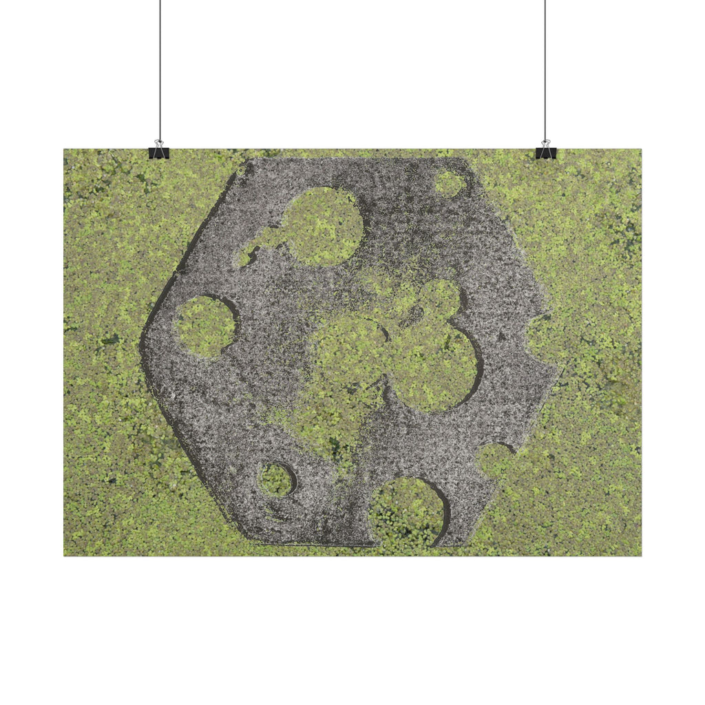 Mossy Moon Crater Horizontal Poster — Botanical Green Lunar Wall Art