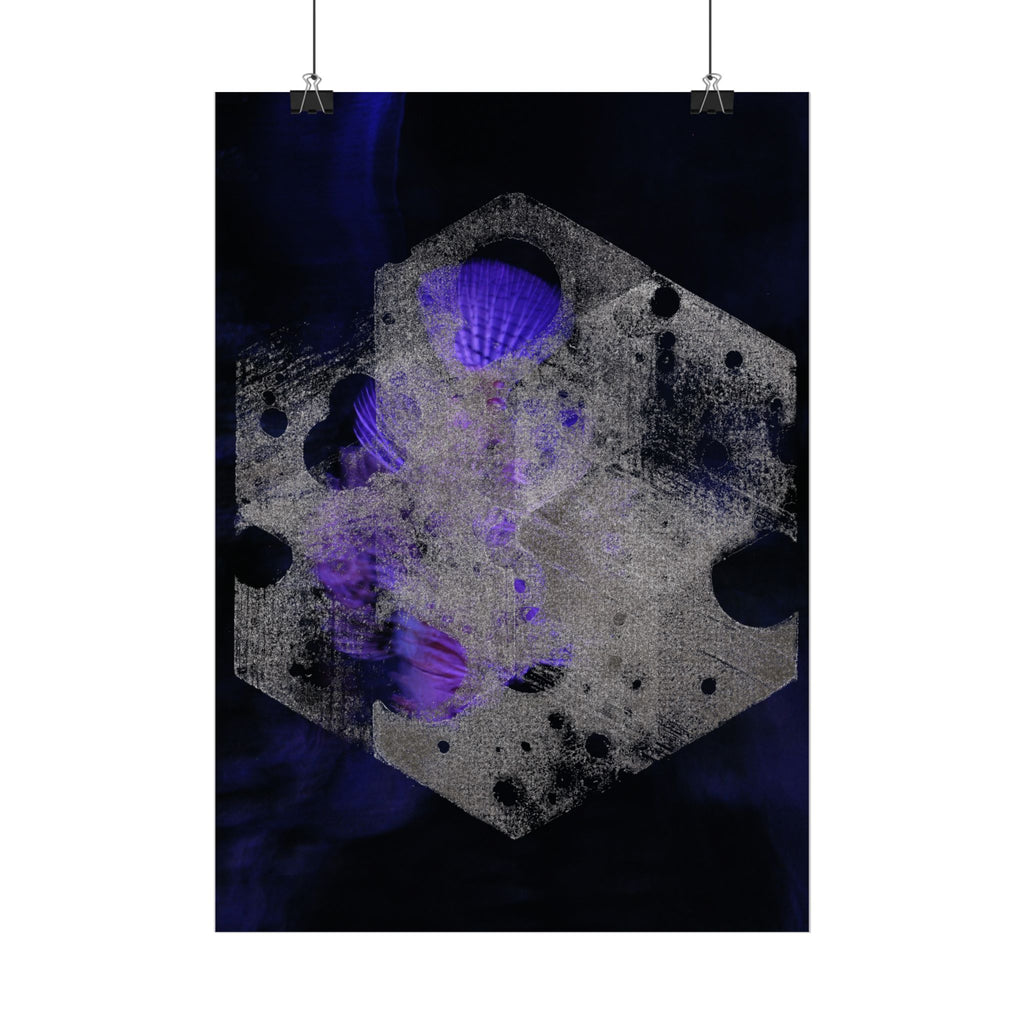 Abstracte kosmische hexposter — Verticale kunstprint (paars en zwart) 