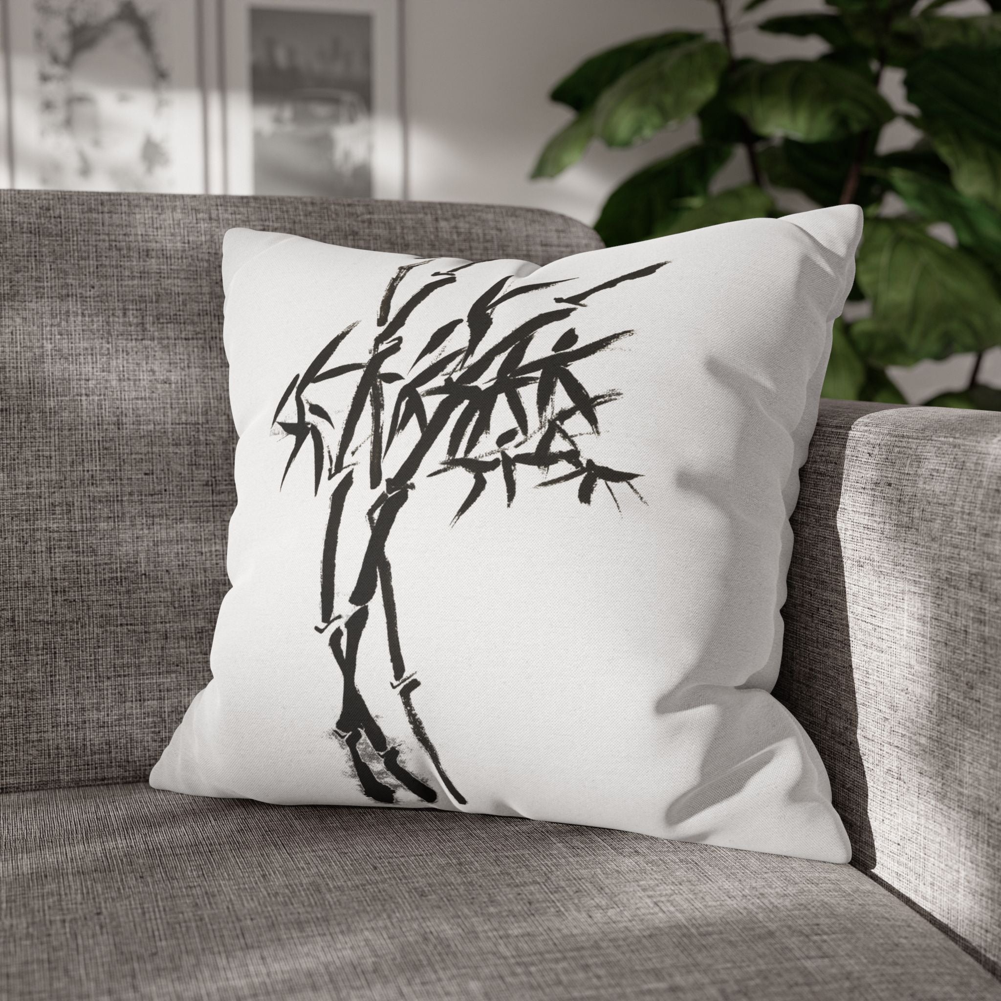 Bamboo Ink Sumi‑Style Square Pillowcase