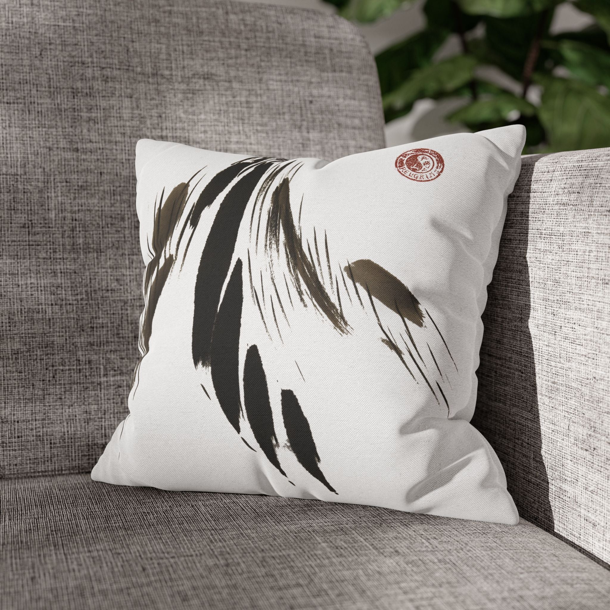 Feather Brushstroke Decorative Pillowcase — Minimal Zen Accent Cushion