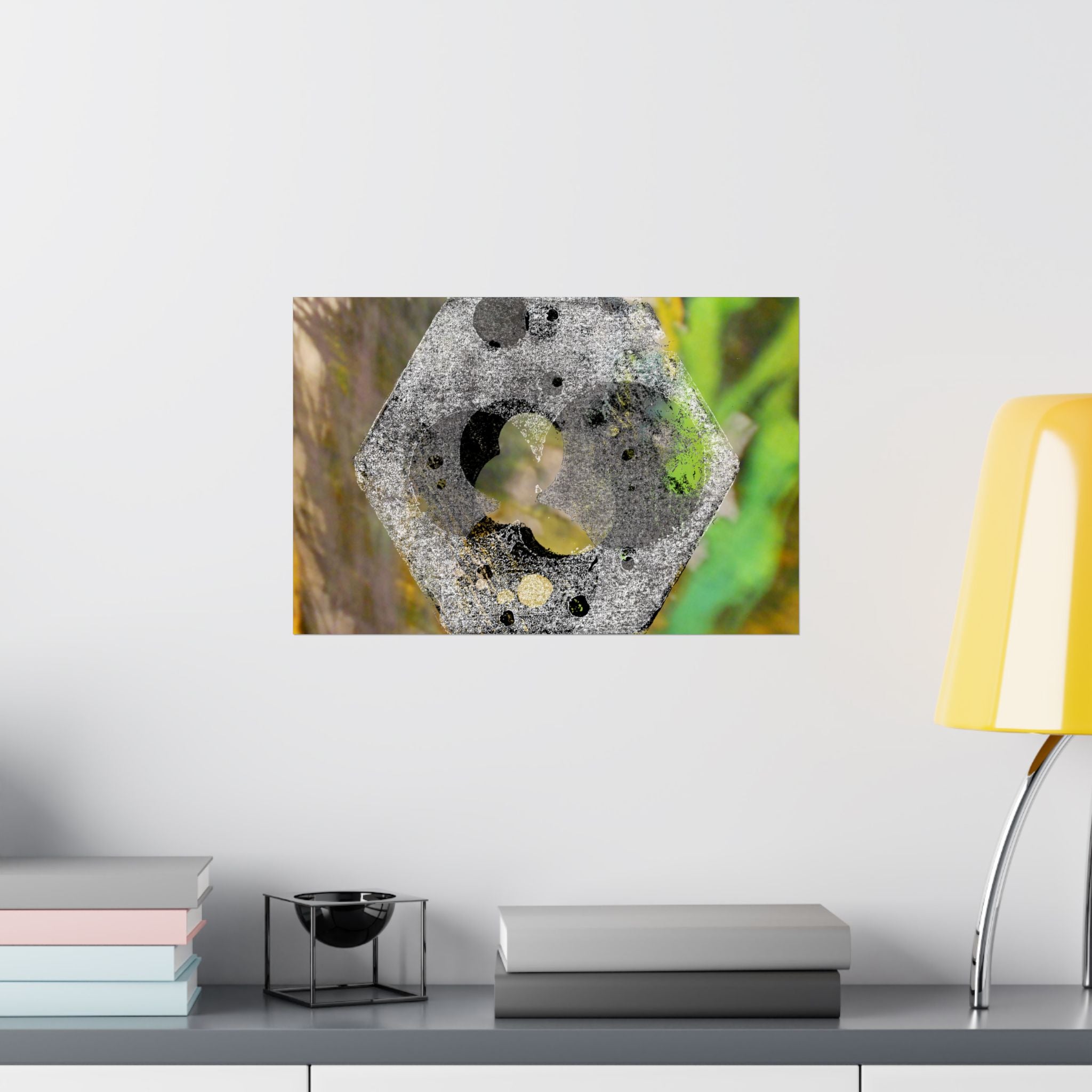 Abstract Hex Bolt Close-Up Matte Poster — Industrial Nature Wall Art