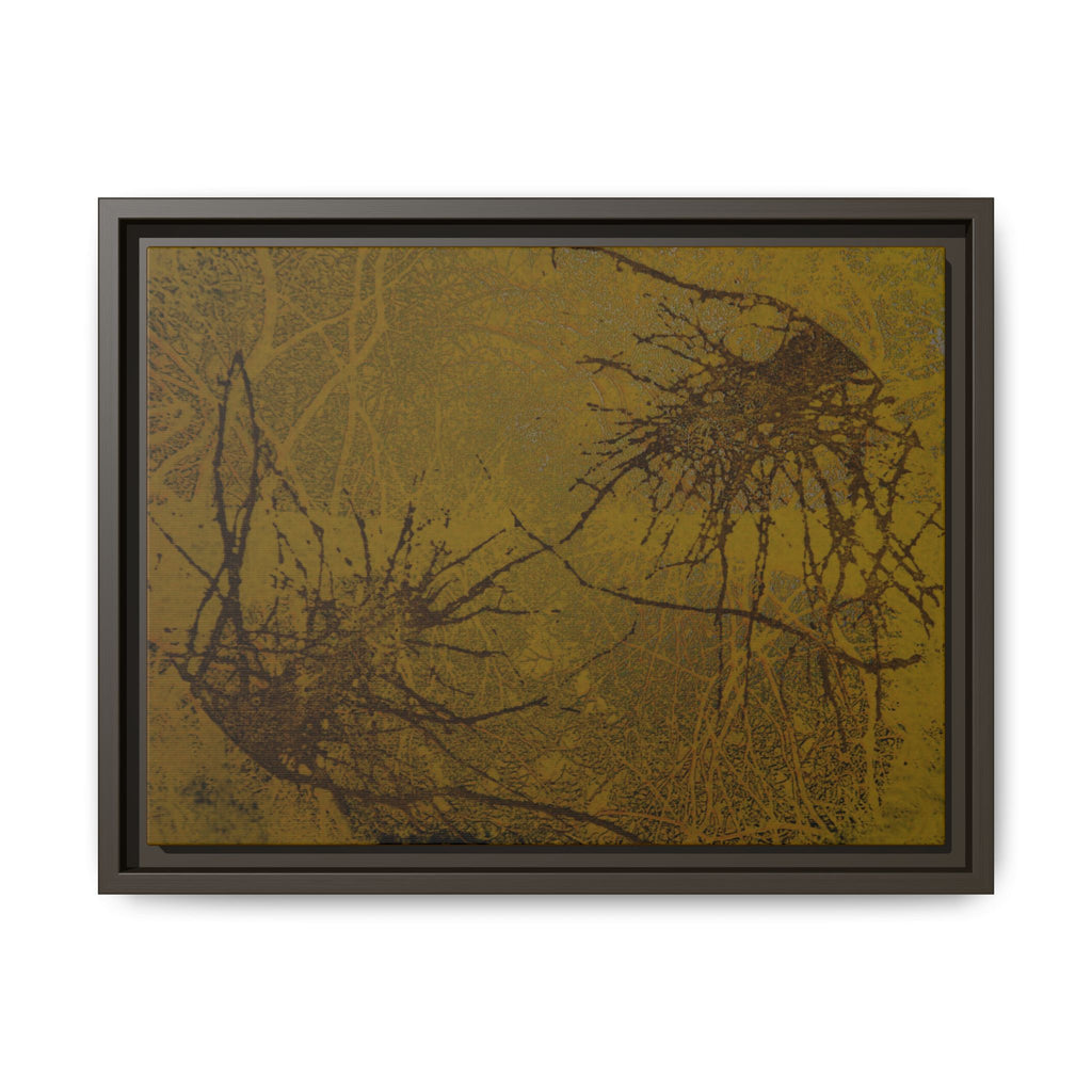 Ingelijst canvas met matte afwerking, nr. 01 — Reproductie van een houtsnijwerk van Twin Tree (Zwart &amp; Yukon Goud) 