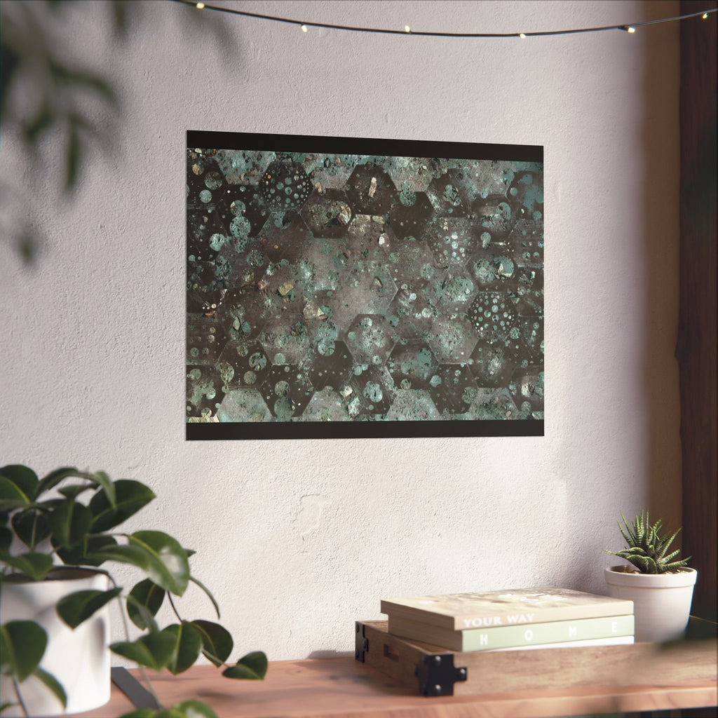Abstracte zeshoekige poster in aquamatte kleur 