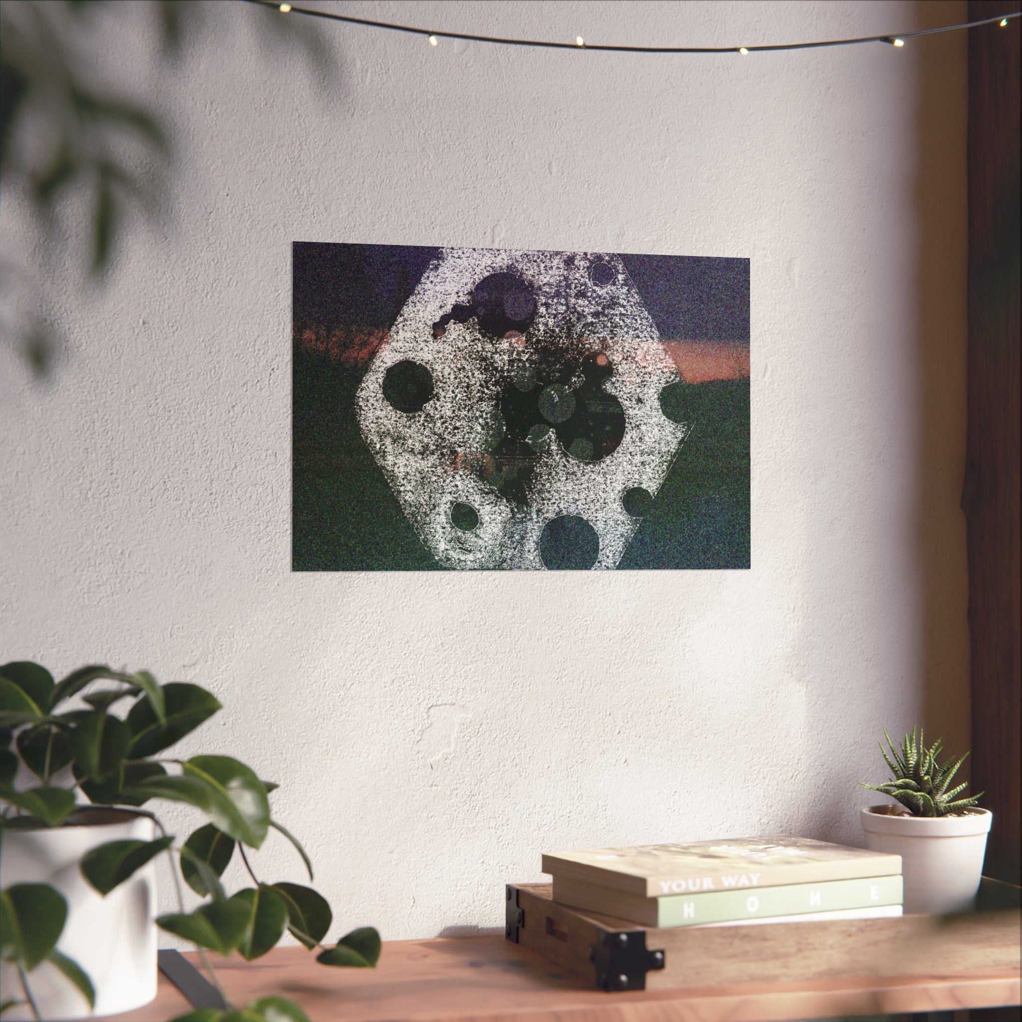 Abstract Cosmic Poster — Grainy Moon & Planetary Shapes Matte Horizontal Art Print