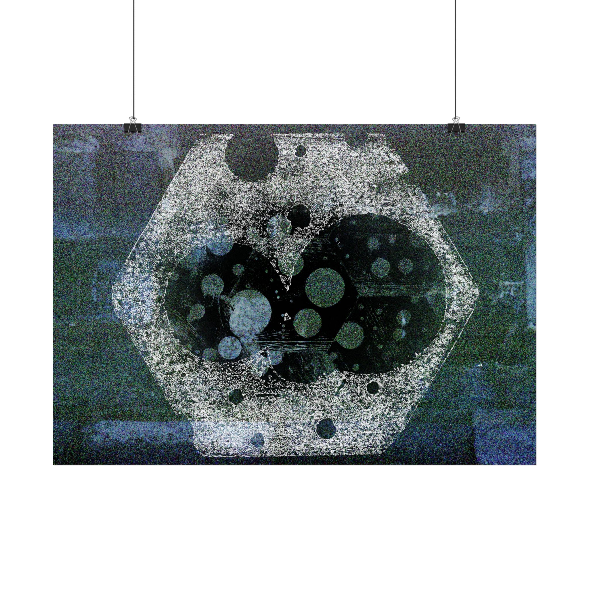 Abstract Hexagon Galaxy Poster — Blue Green Modern Wall Art