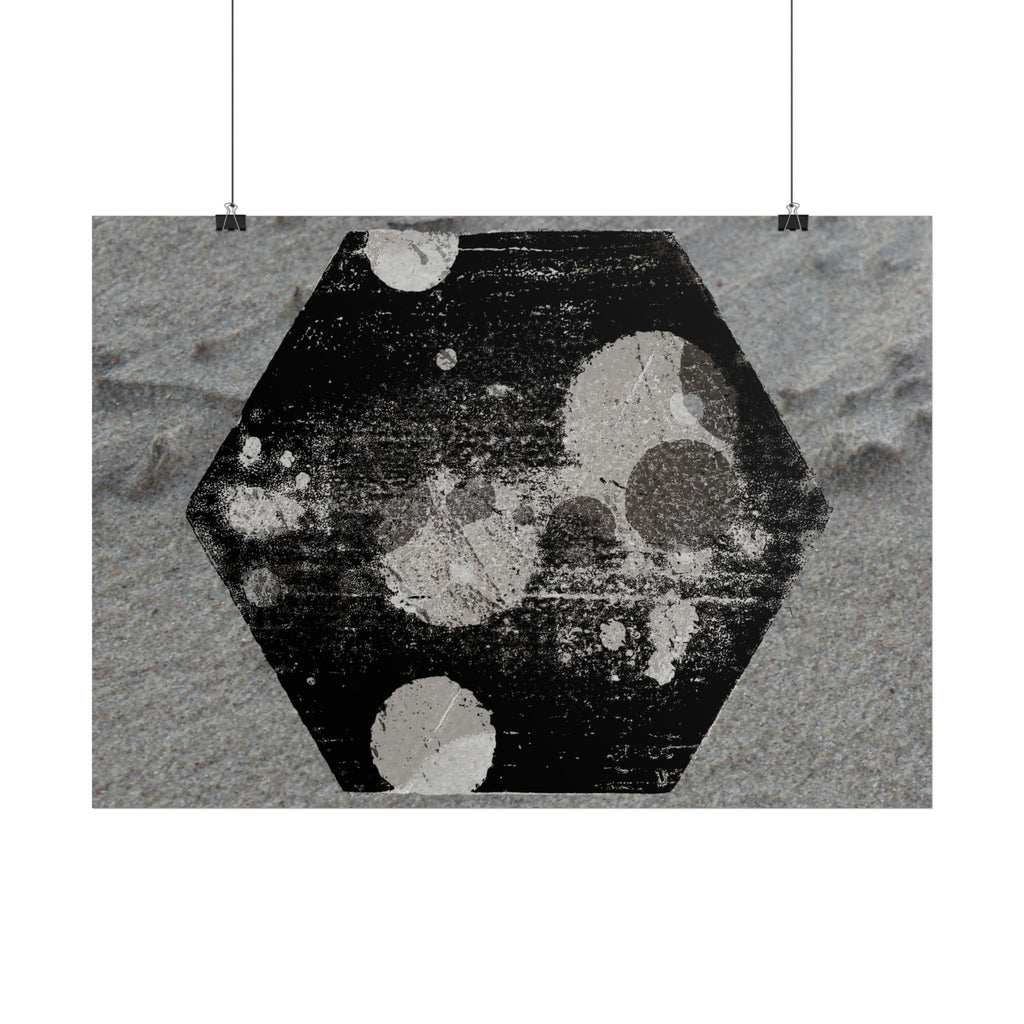 Horizontal Poster — Grunge Hexagon Moonprint (Black & Gray Abstract)