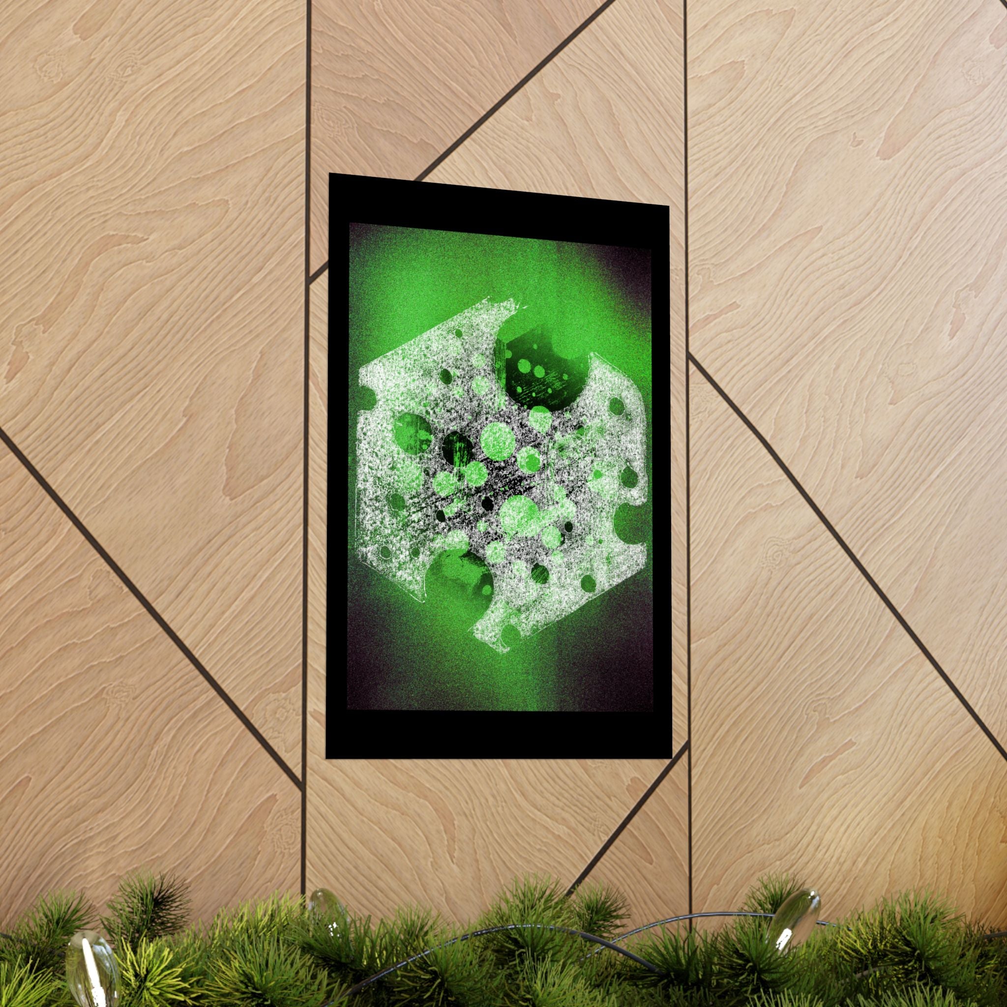 Abstracte groene zeshoekige kunstposter — Matte verticale wandprint 