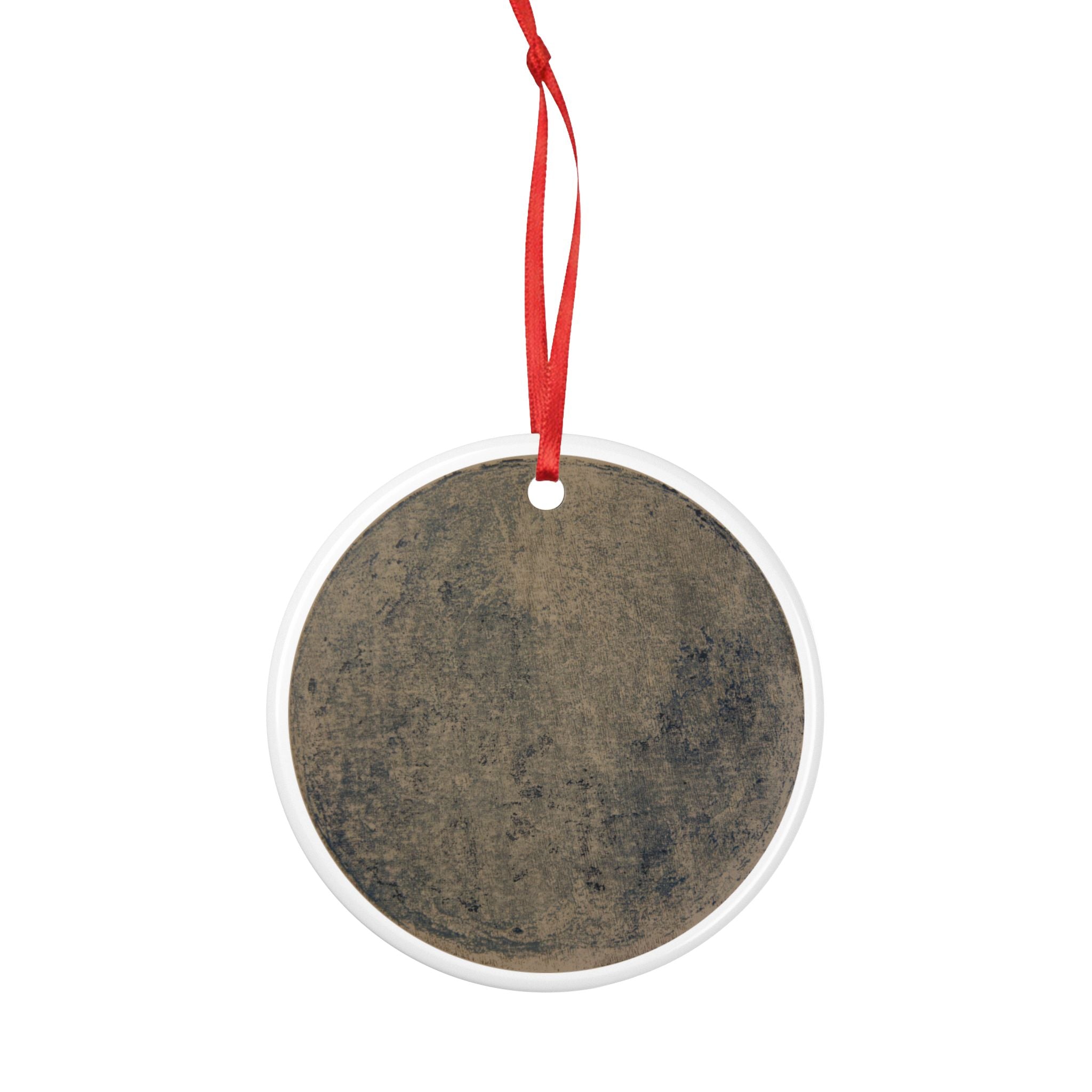 Vintage Grunge Ceramic Ornament — Round Double‑Sided Rustic Holiday Decoration