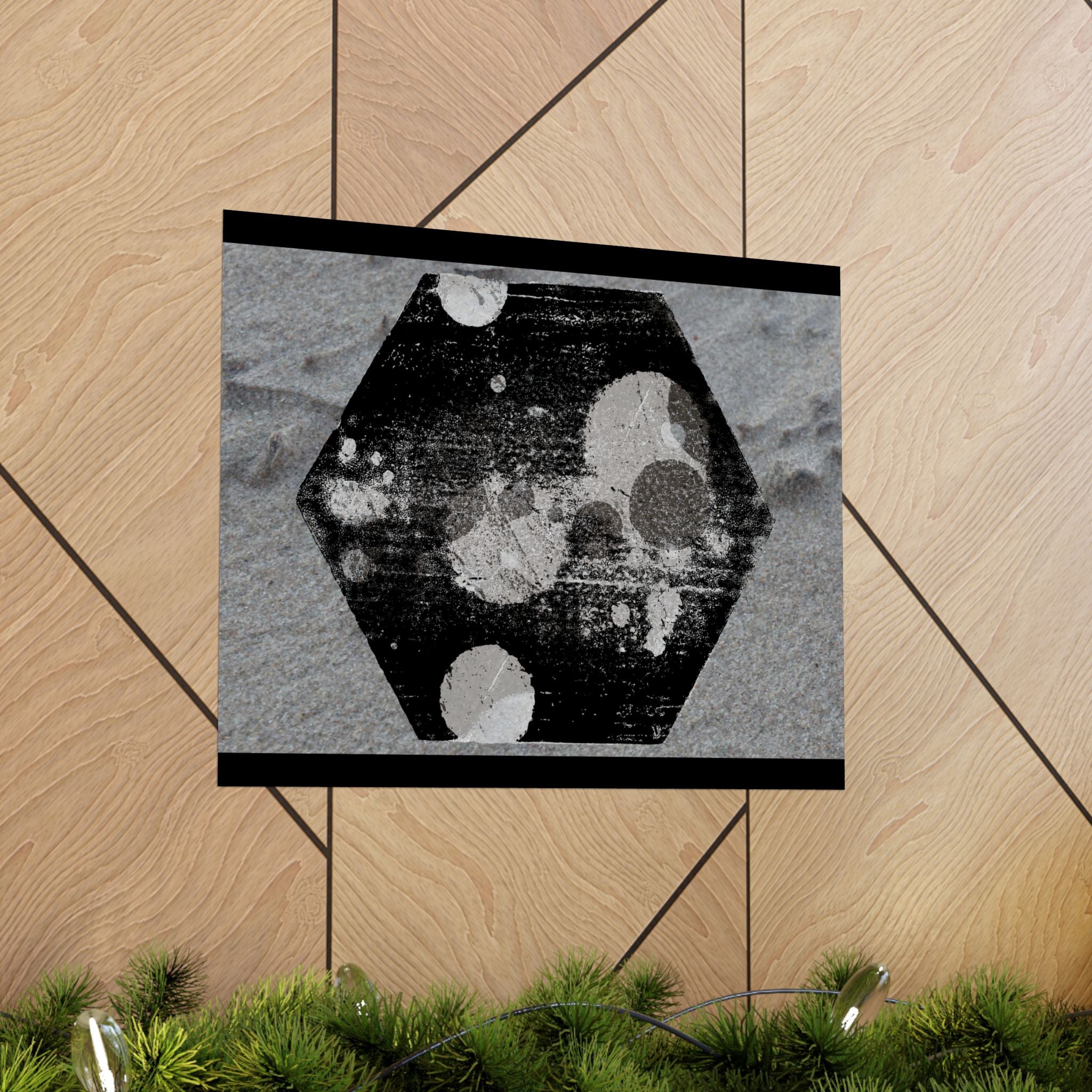 Matte Horizontal Poster — Grunge Hexagon Moonprint (Black & Gray Abstract)