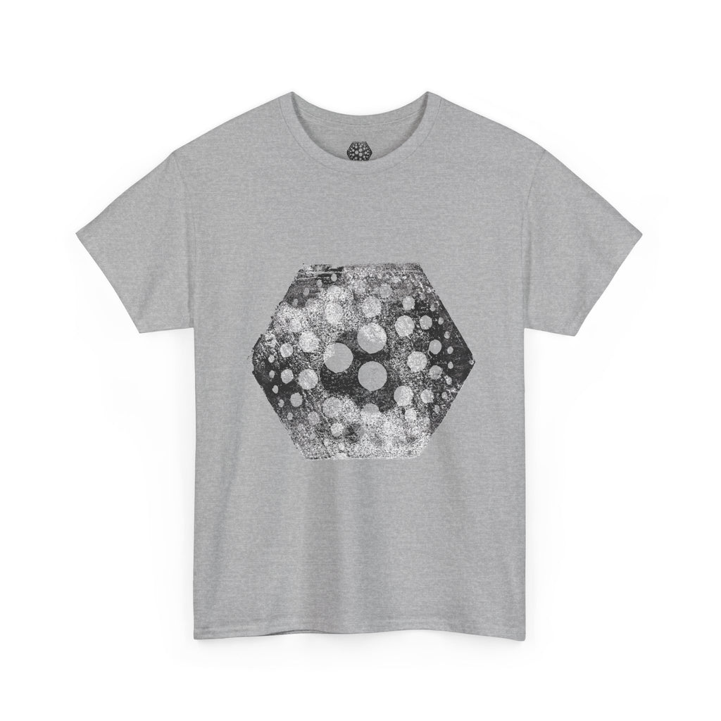 Hexagon Circles Graphic Tee — Digital Manual Print Art