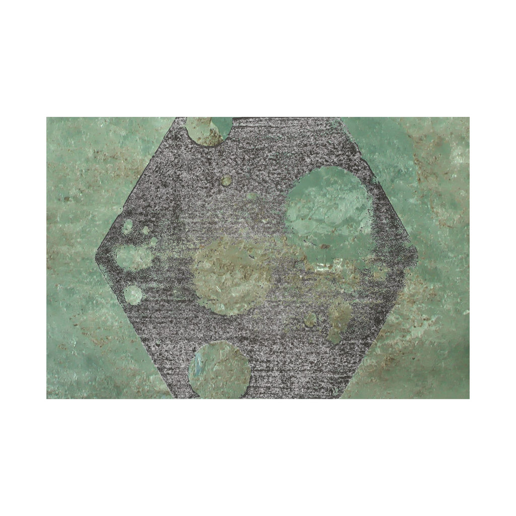 Geometric Hexagon Moon Art Matte Horizontal Poster | Green Abstract Celestial Print