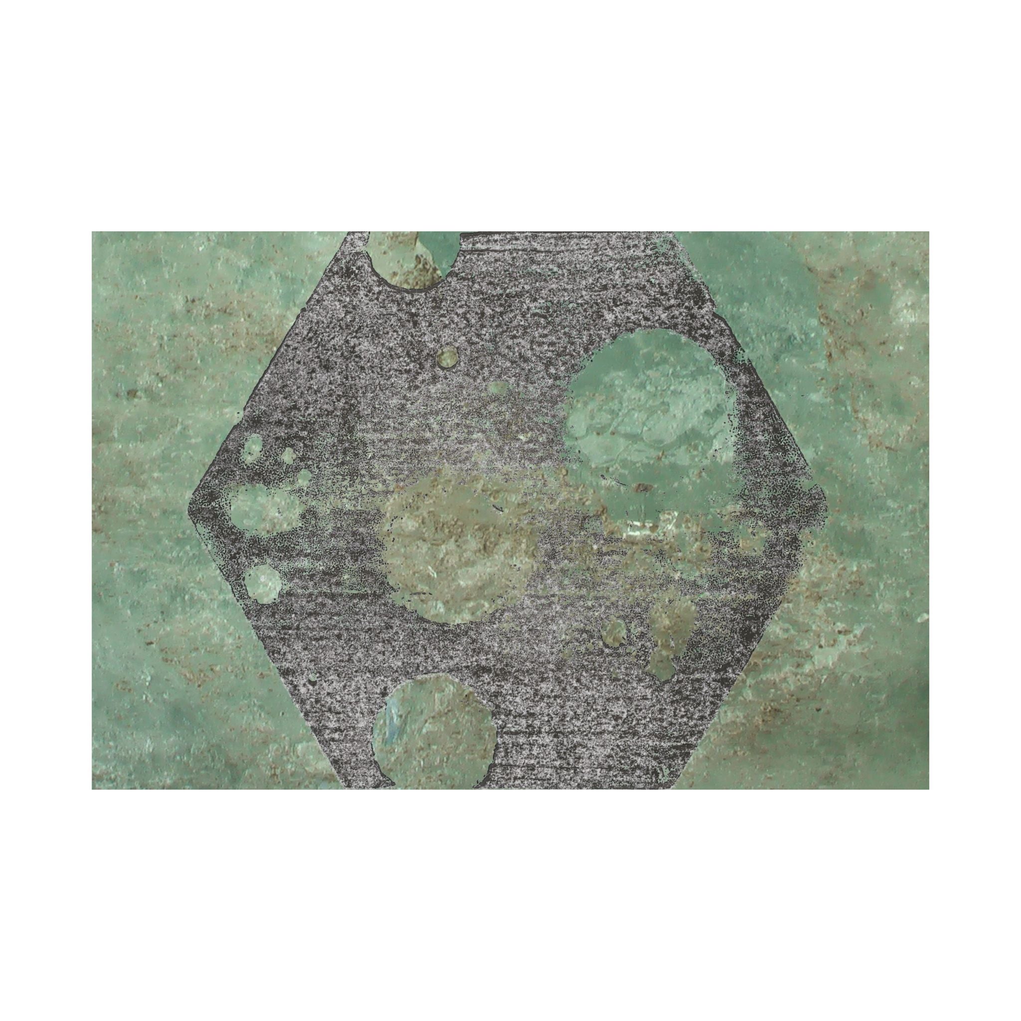 Geometrische zeshoekige maan kunst matte horizontale poster | Groene abstracte hemelprint 