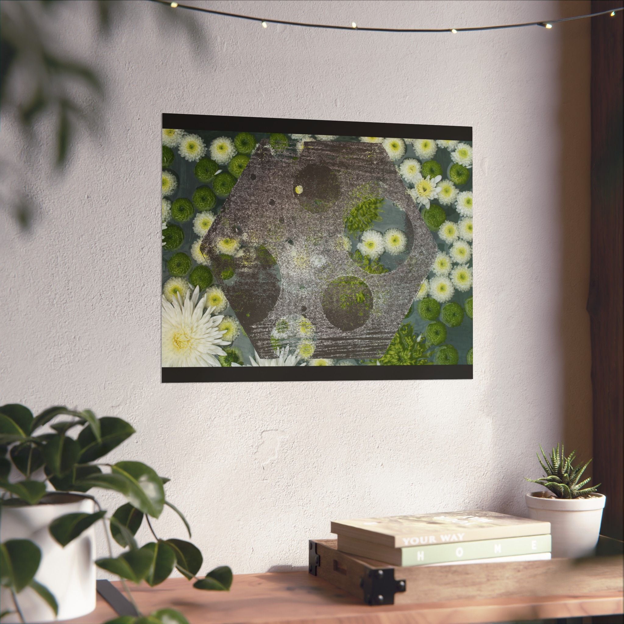 Daisy & Moss Floral Poster — Matte Horizontal Wall Art