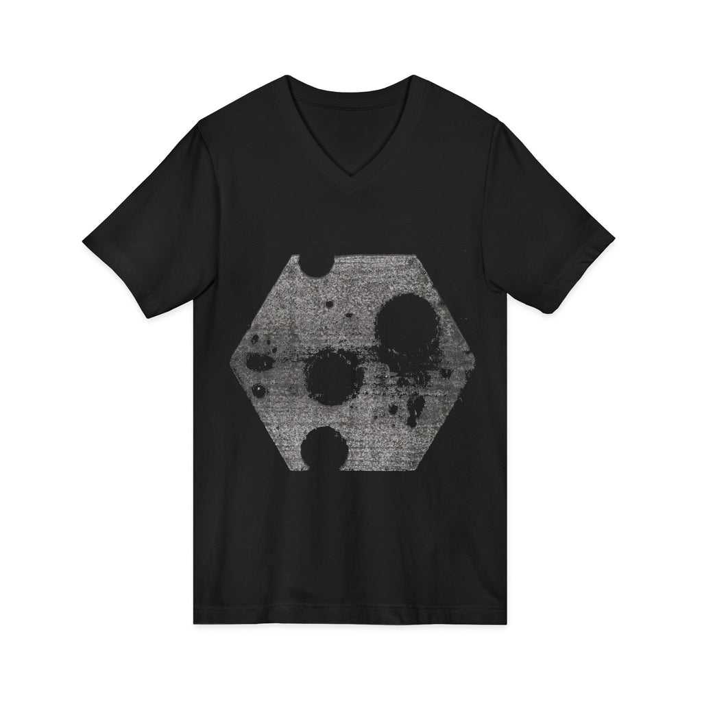Hex Moon Graphic Tee Design Hex08— Distressed Space Cheese Vintage Astronomy V-Neck T-Shirt