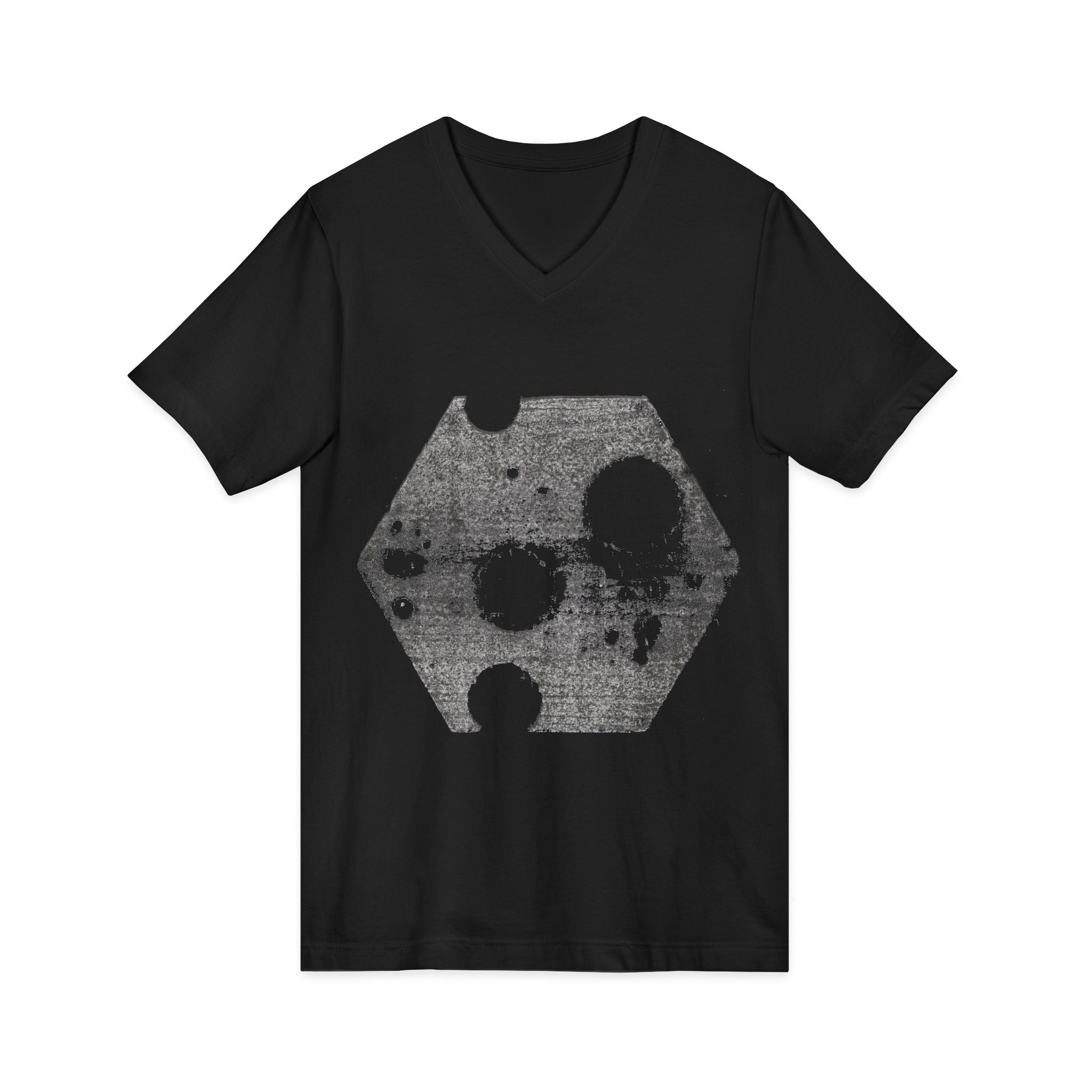 Hex Moon Graphic Tee Design Hex08 — T-shirt met V-hals en vintage astronomisch design, geïnspireerd op Space Cheese
