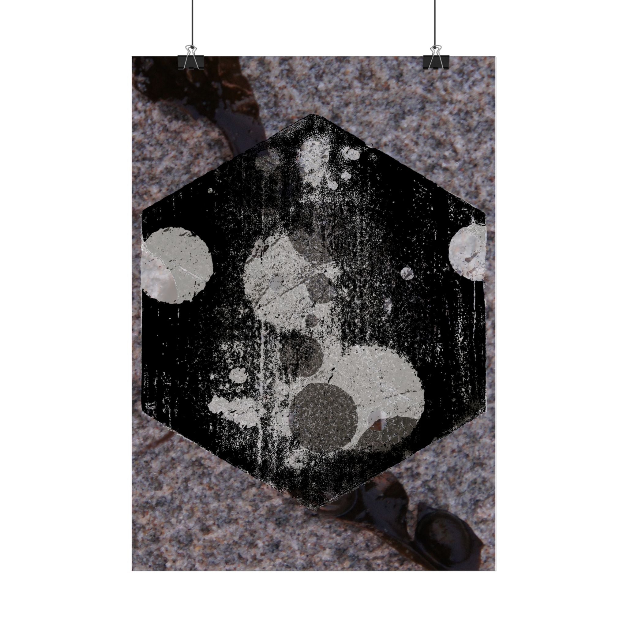 Abstract Hexagon Art Poster — Grunge Black & Gray Vertical Print