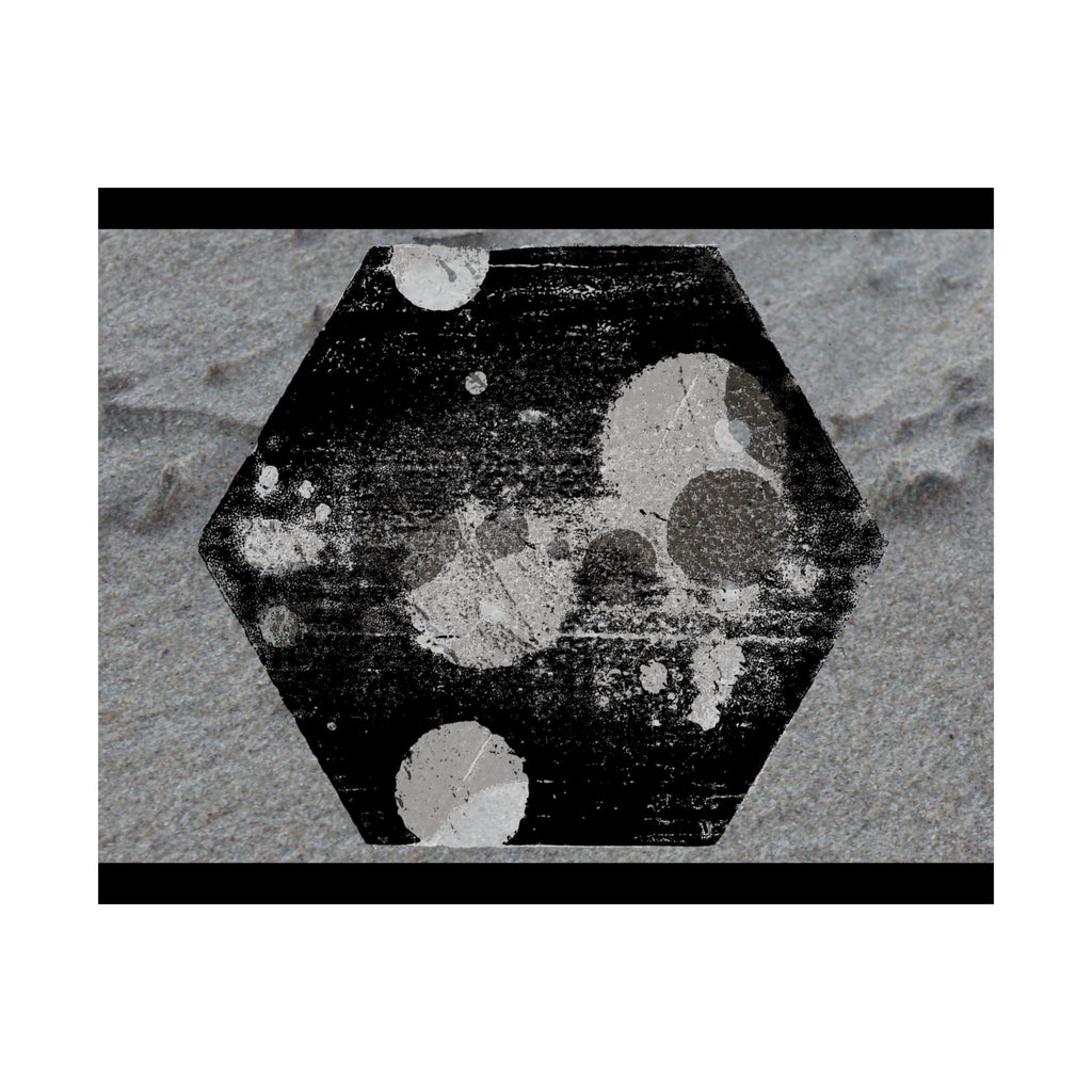 Matte Horizontal Poster — Grunge Hexagon Moonprint (Black & Gray Abstract)