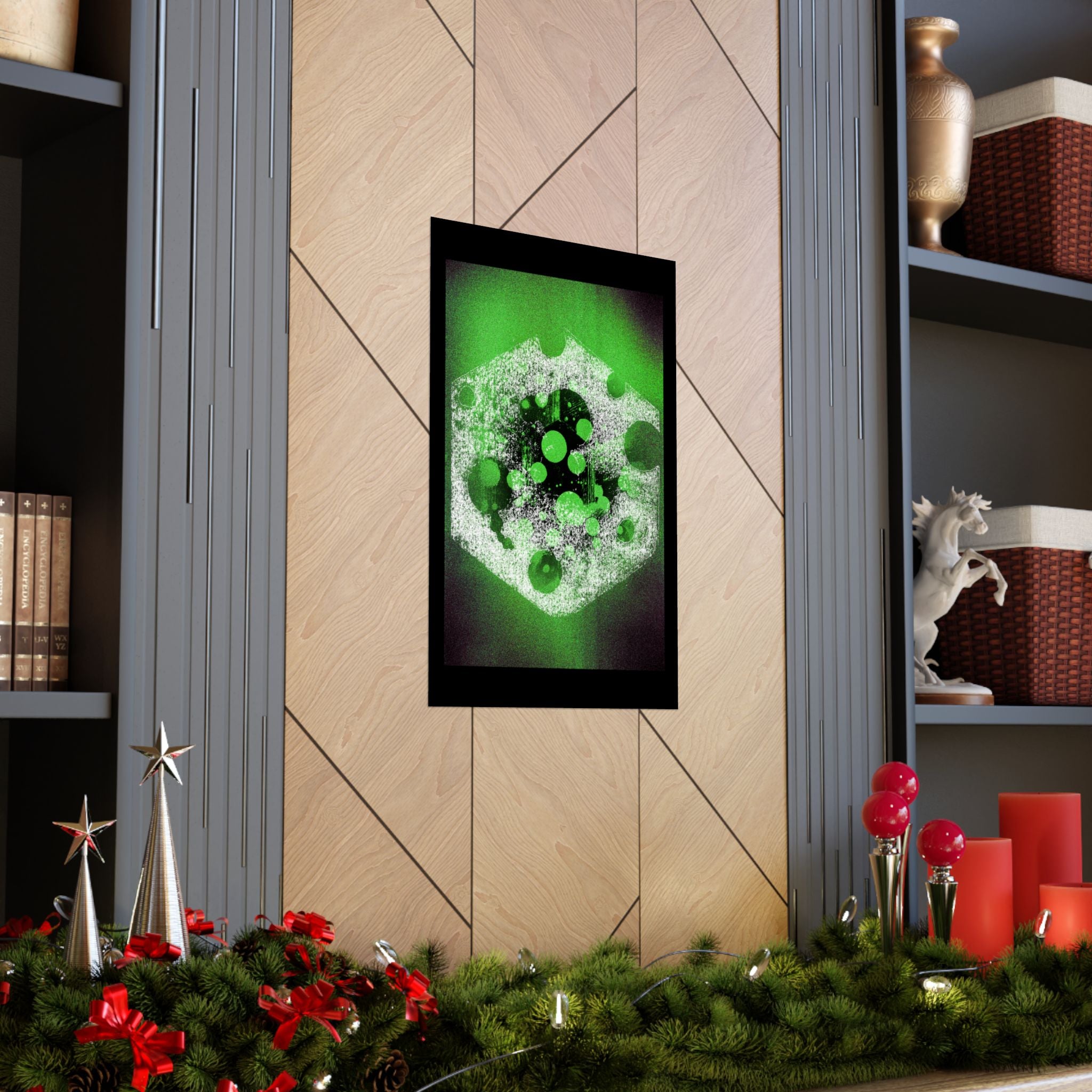 Abstract Green Nebula Matte Poster — Geometric Celestial Wall Art