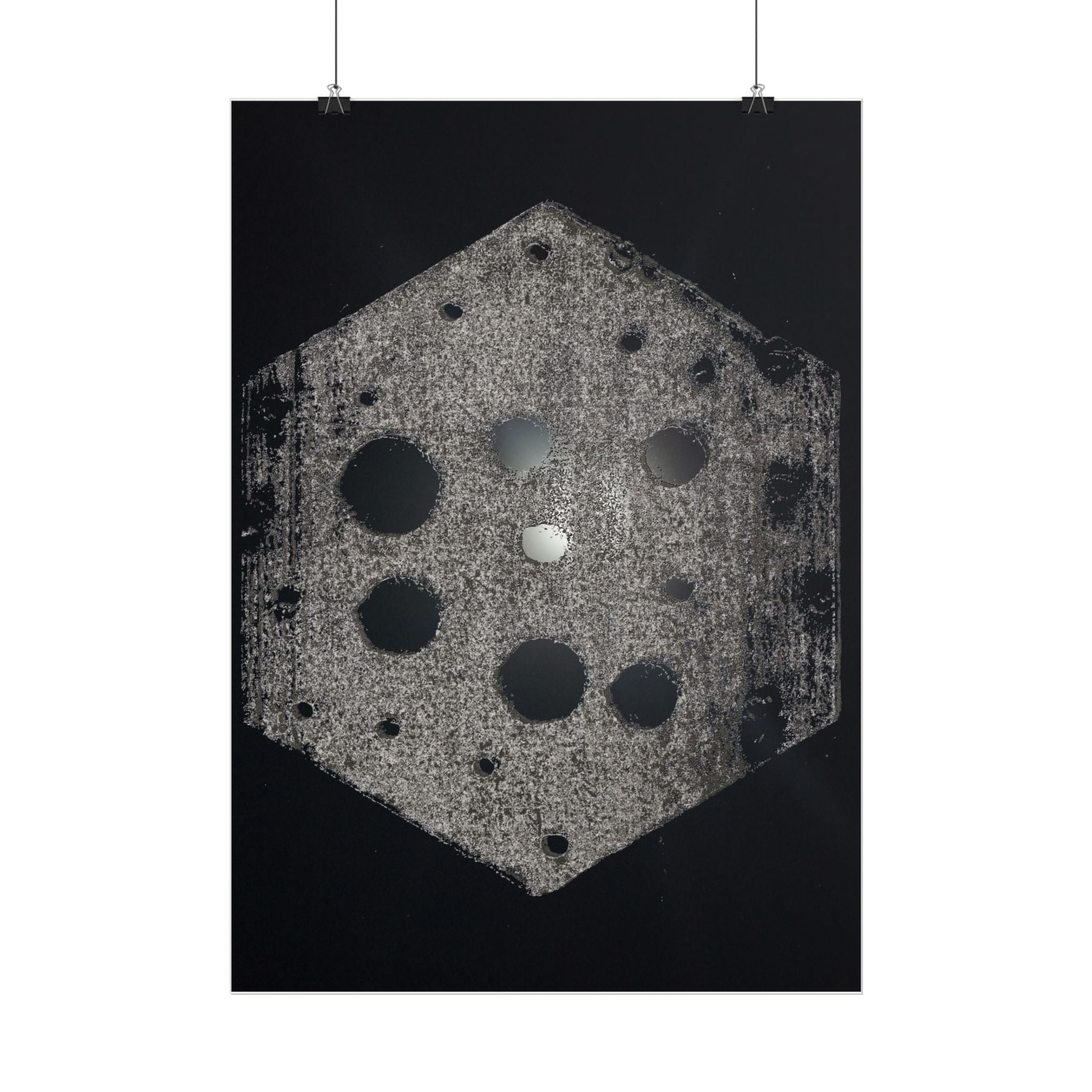 Vertical Poster — Abstract Hexagon Moon Art (Minimalist Monochrome Wall Print)