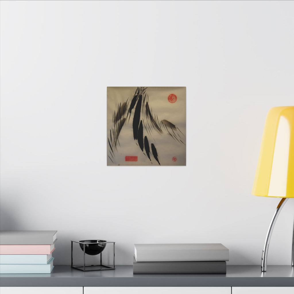 Abstracte wanddecoratie op canvas met inktpenseel — minimalistische Aziatische kalligrafiestijl 