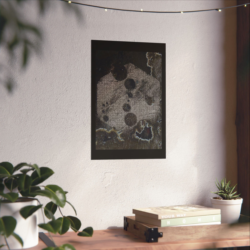 Abstract Grunge Moon Poster — Dark Textured Matte Vertical Wall Art