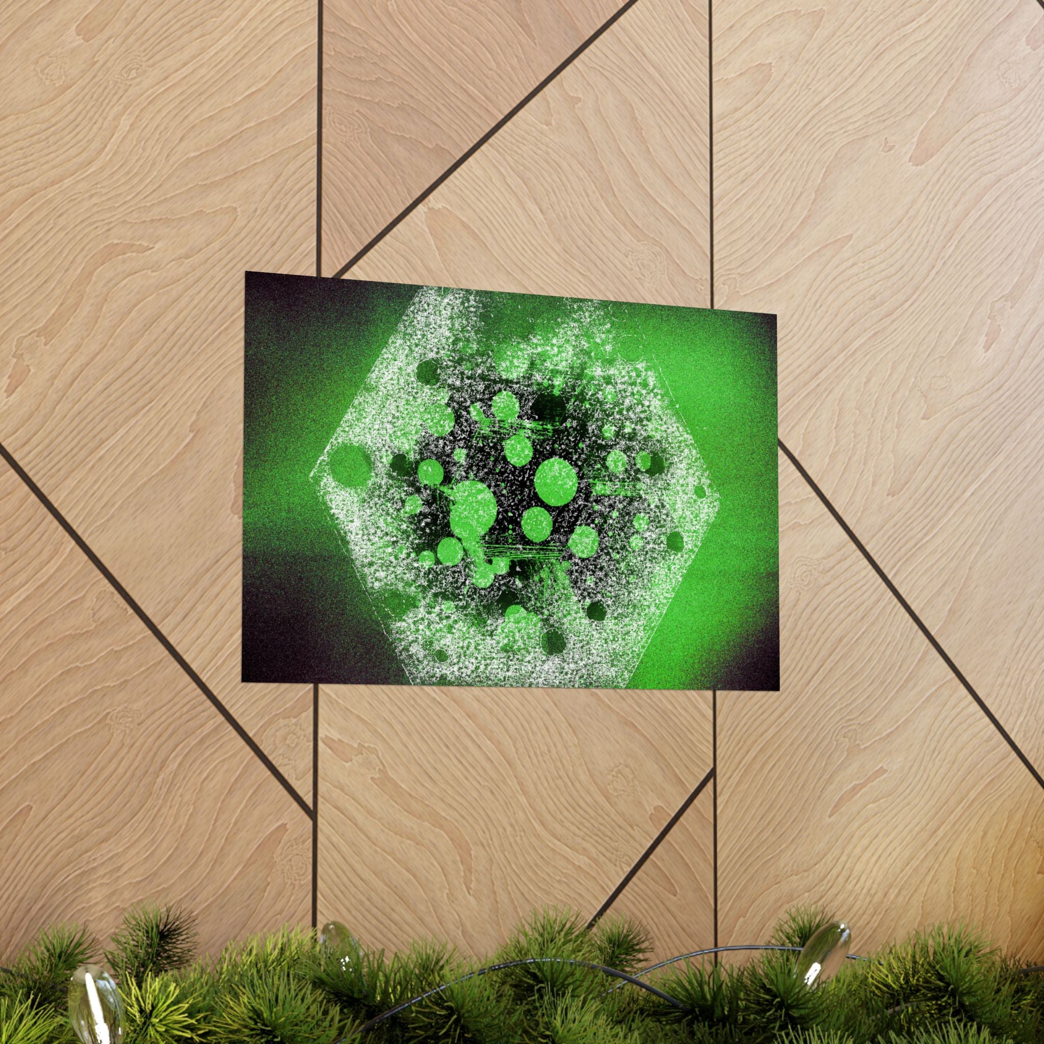 Abstract Neon Green Hexagon Matte Poster — Geometric Sci‑Fi Wall Art