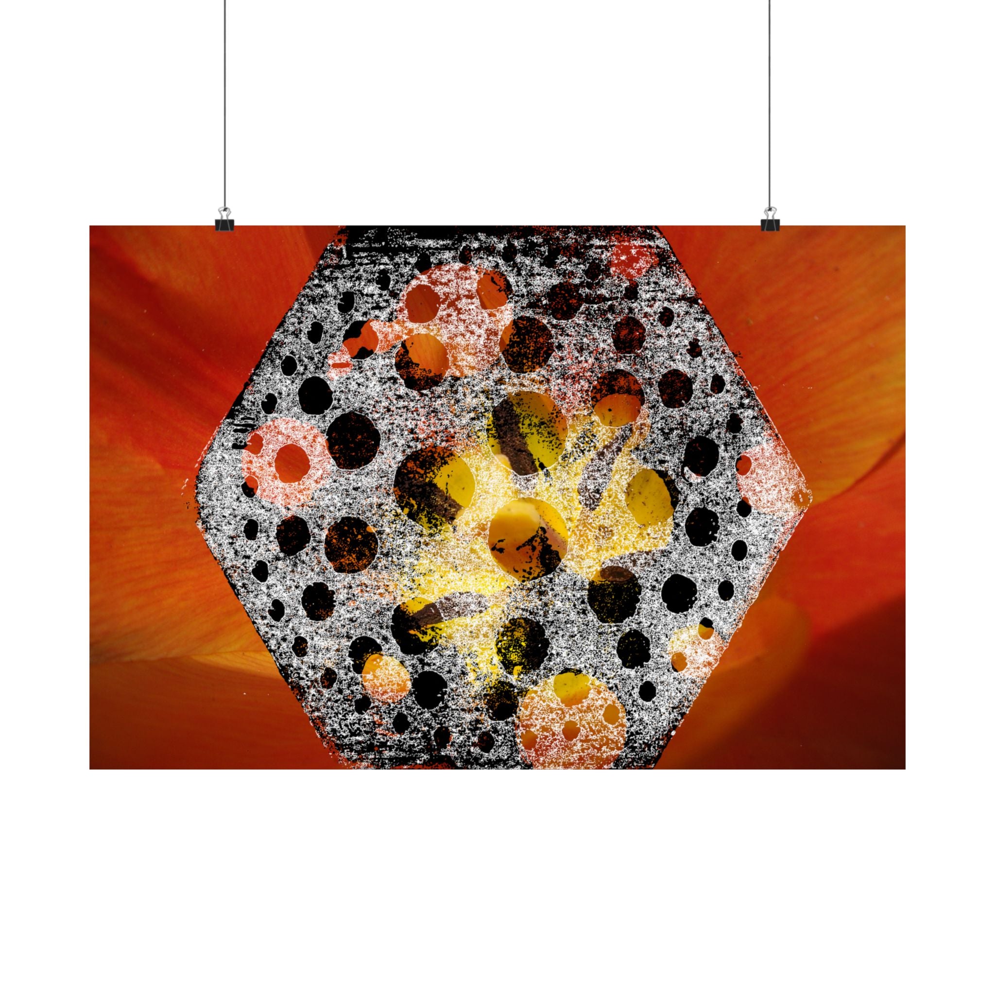 Abstract Hexagon Floral Matte Poster — Bold Orange Modern Wall Art