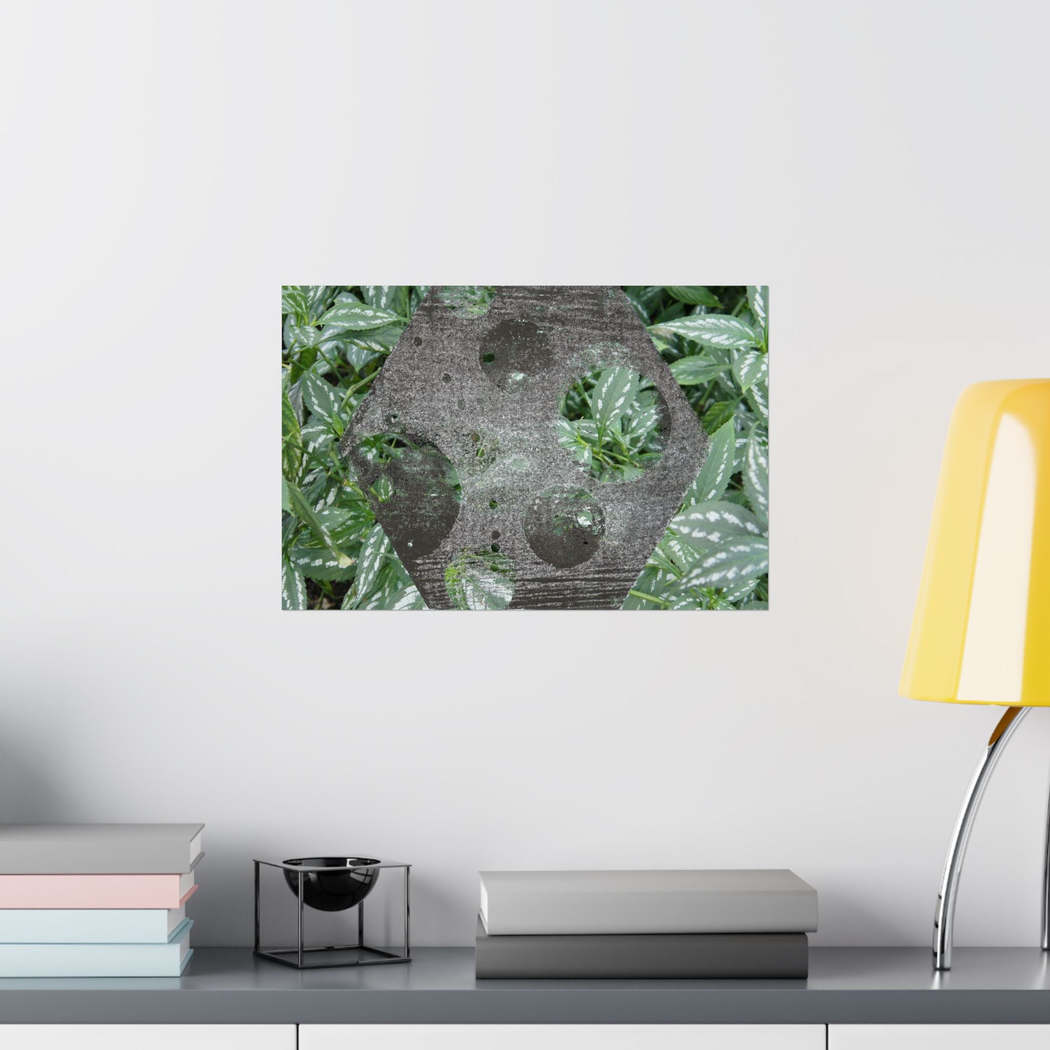 Botanical Hexagon Print Poster — Green Leaf Matte Horizontal Wall Art