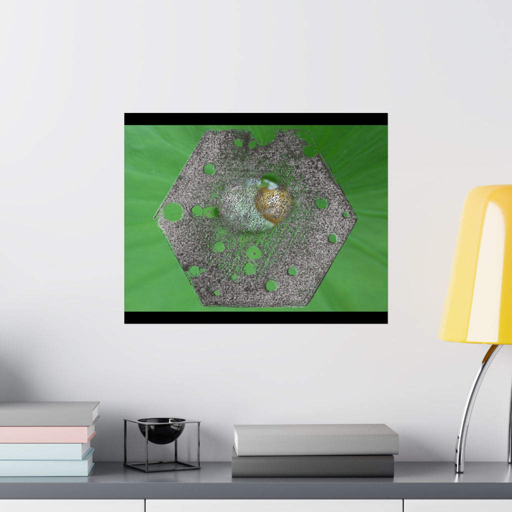 Abstracte zeshoekige metalen textuurposter | Matte horizontale poster, groene organische achtergrond 