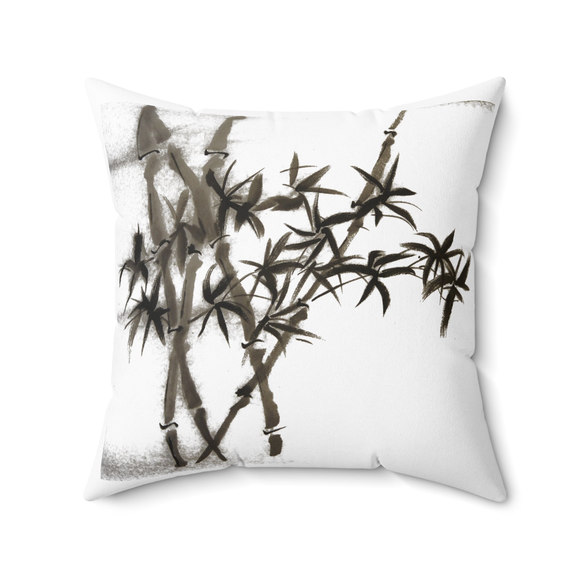Kussen van gesponnen polyester met bamboe-inktmotief 
