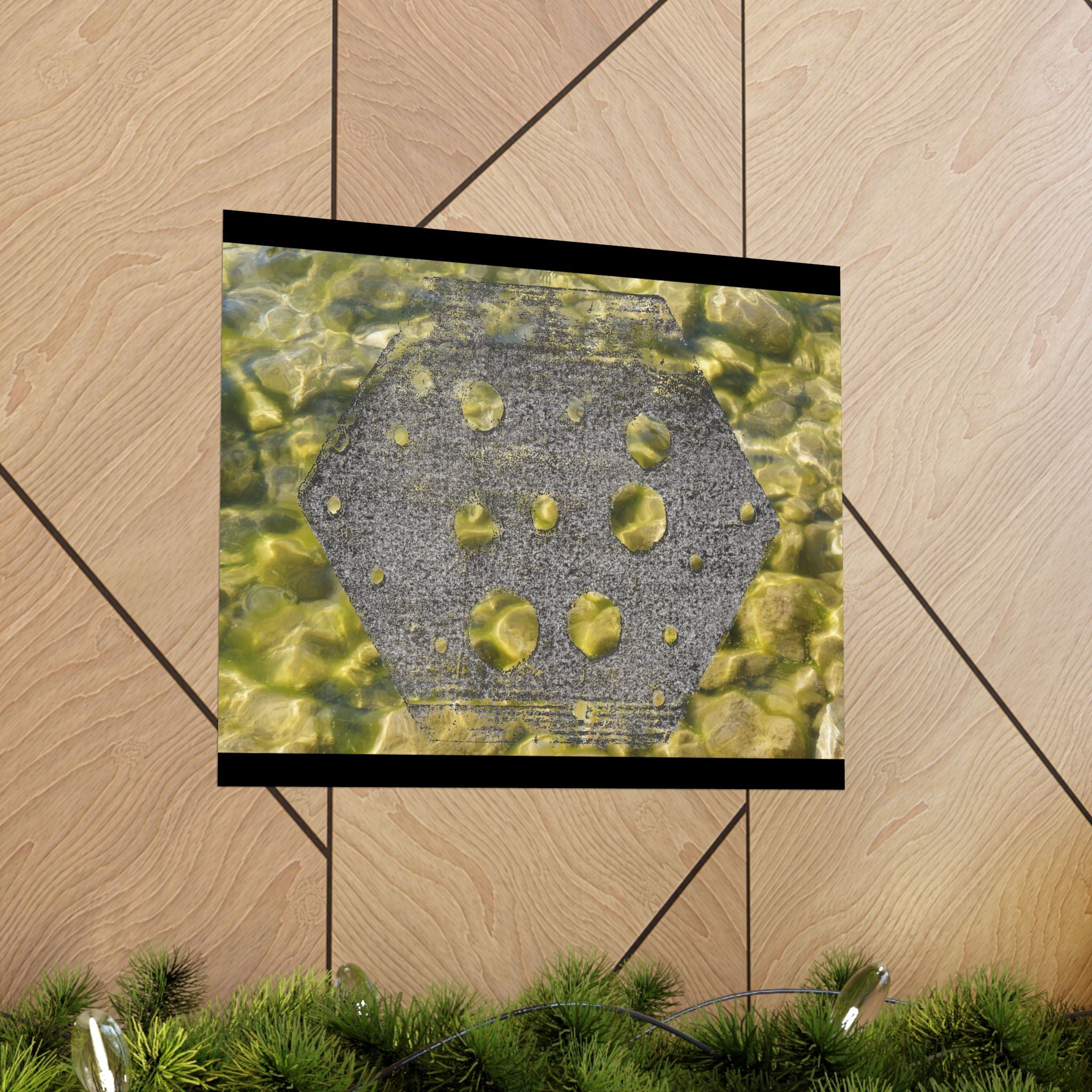 Abstracte geode matte horizontale poster — Gele kristaltextuur wanddecoratie 