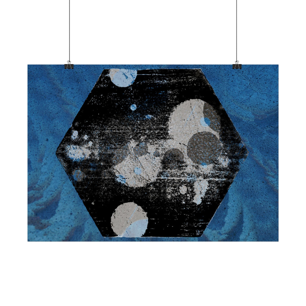 Abstract Blue Hexagon Poster — Horizontal Wall Art