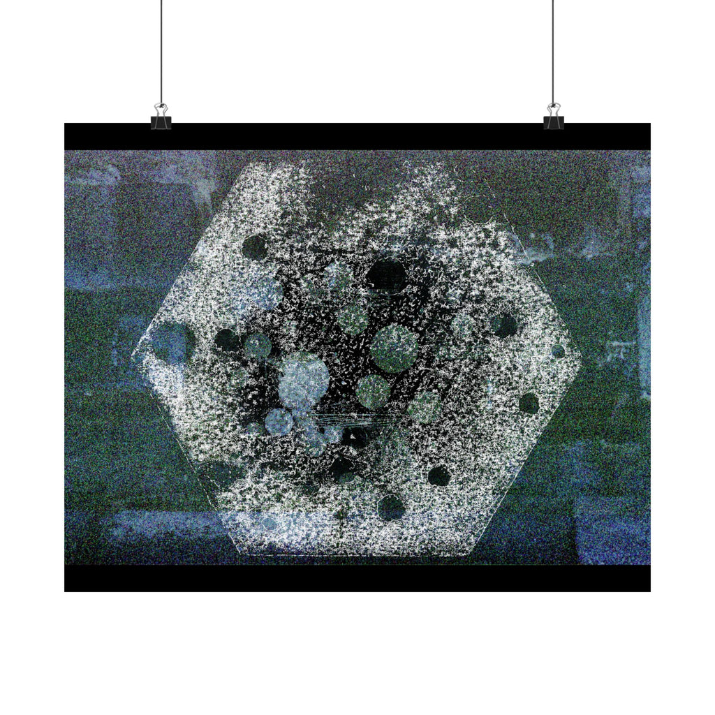 Abstract Hexagon Collage Matte Poster — Moody Blue Geometric Wall Art