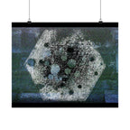 Abstract Hexagon Collage Matte Poster — Moody Blue Geometric Wall Art