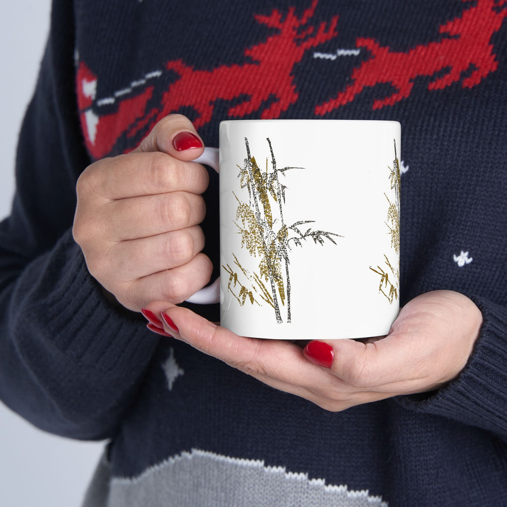 Bamboo Floral Ceramic Mug — Minimal Asian-Inspired Tea Coffee Cup (11oz, 15oz)