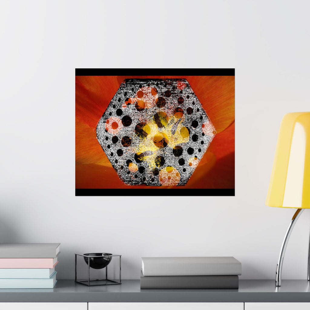 Abstract Hexagon Floral Matte Poster — Bold Orange Modern Wall Art