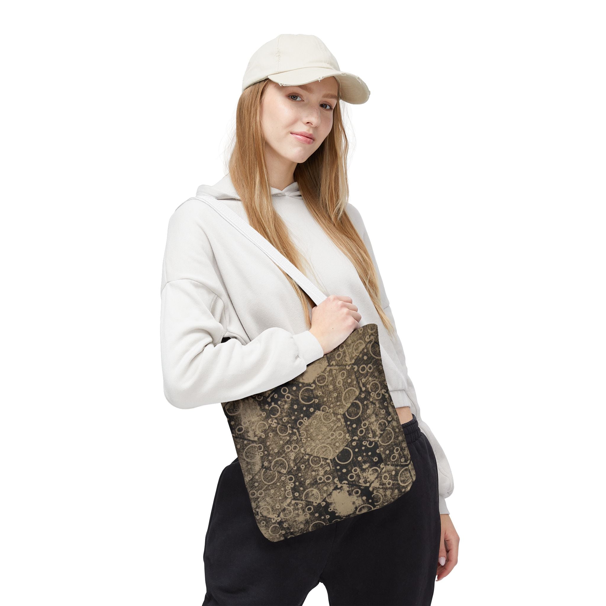 Vintage Hexagon Pattern Tote Bag – Sepia Geometric All-Over Print