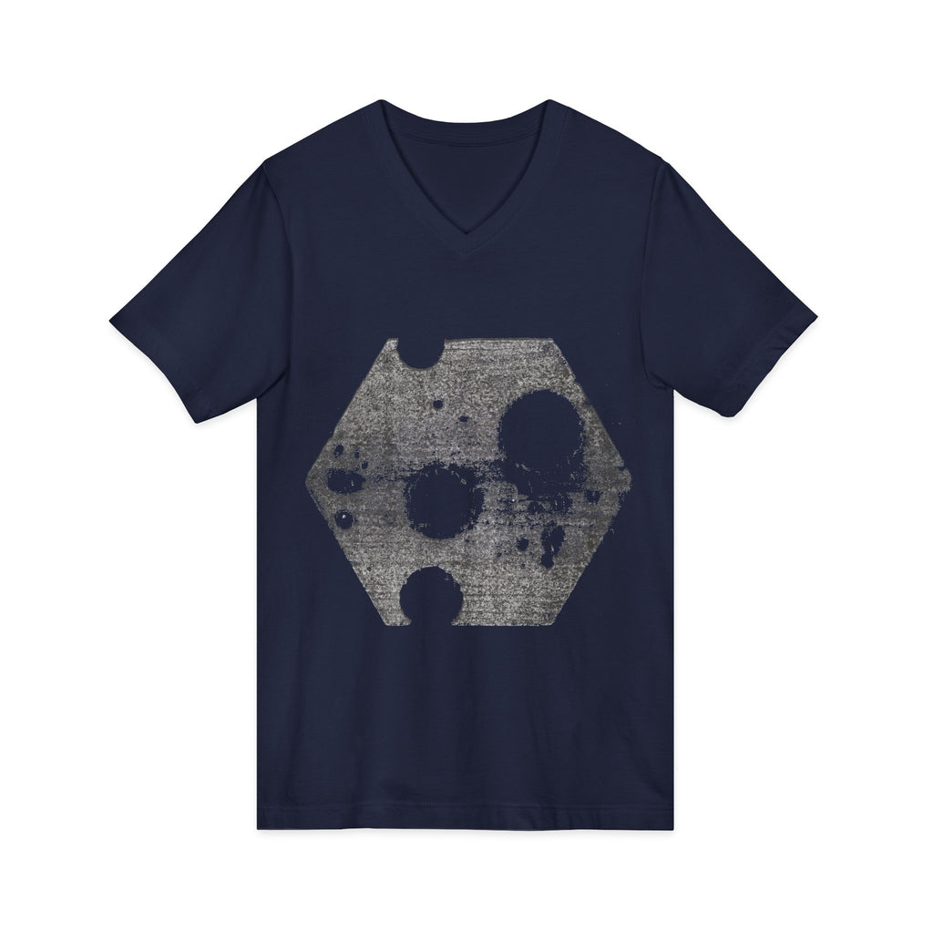 Hex Moon Graphic Tee Design Hex08— Distressed Space Cheese Vintage Astronomy V-Neck T-Shirt