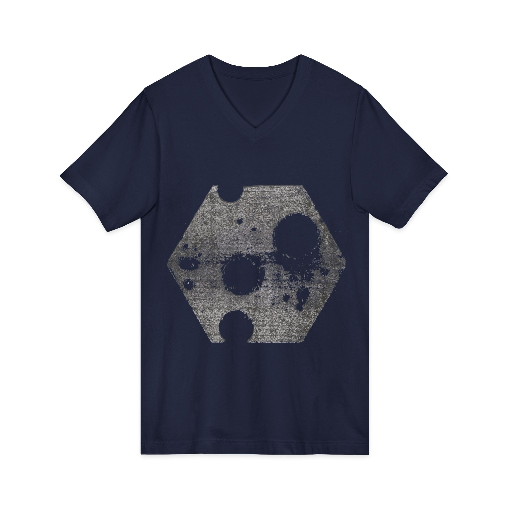 Hex Moon Graphic Tee Design Hex08 — T-shirt met V-hals en vintage astronomisch design, geïnspireerd op Space Cheese
